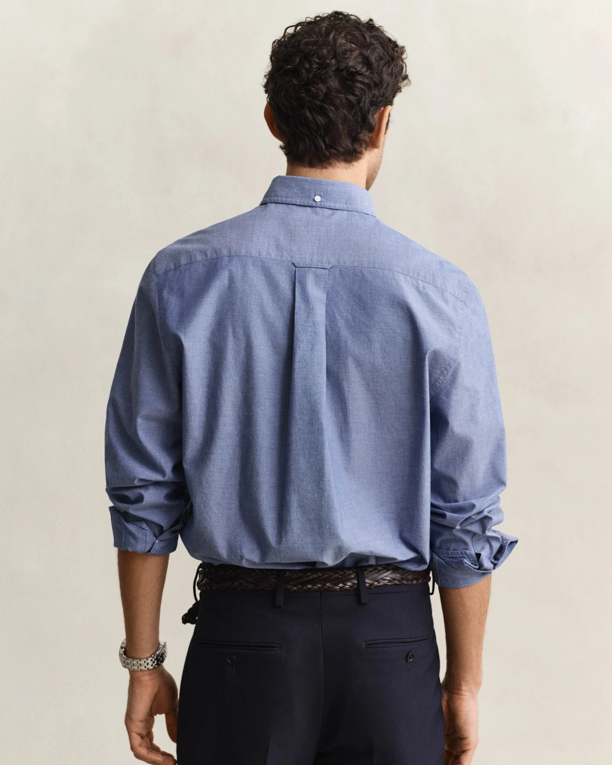 GANT Mens Regular Fit Long Sleeve Poplin Shirt - 436 College Blue - Image 3