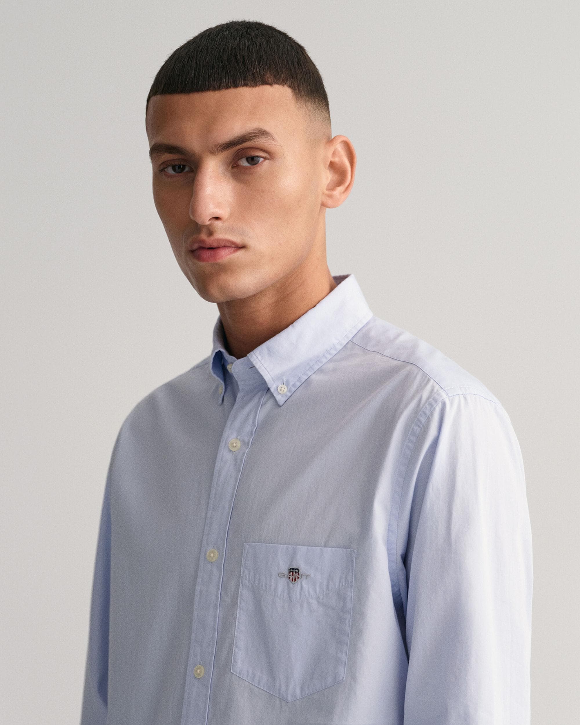 GANT Mens Regular Fit Long Sleeve Poplin Shirt - 455 Light Blue - Image 2