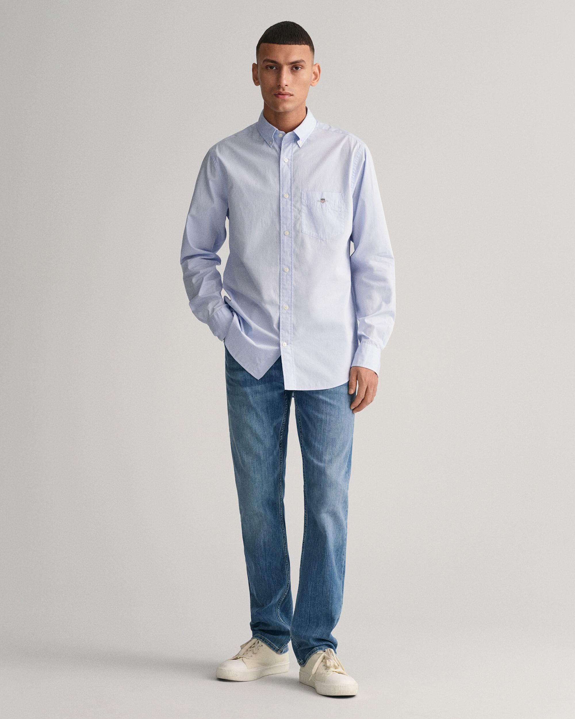 GANT Mens Regular Fit Long Sleeve Poplin Shirt - 455 Light Blue - Image 3