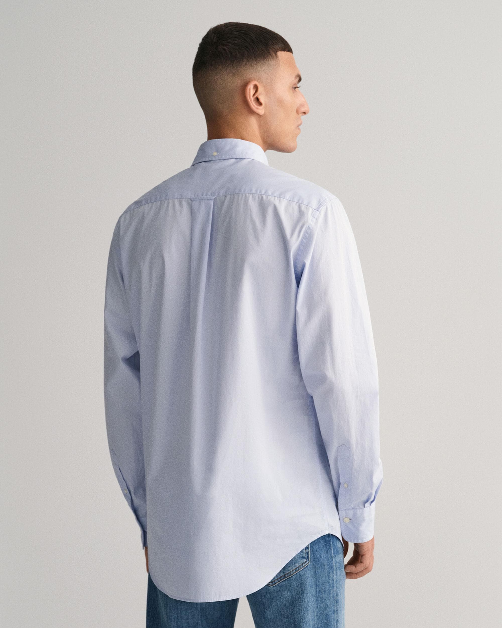 GANT Mens Regular Fit Long Sleeve Poplin Shirt - 455 Light Blue - Image 6