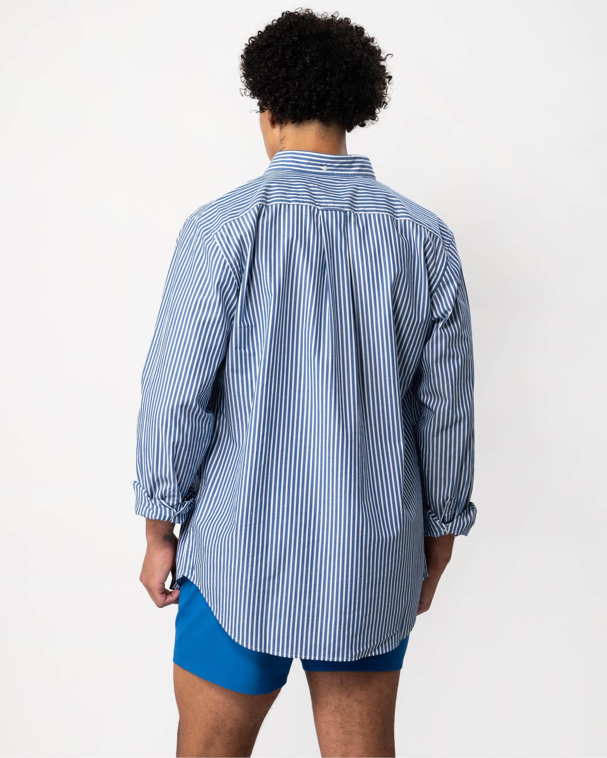 GANT Mens Regular Fit Long Sleeve Poplin Stripe Shirt - 436 College Blue - Image 4