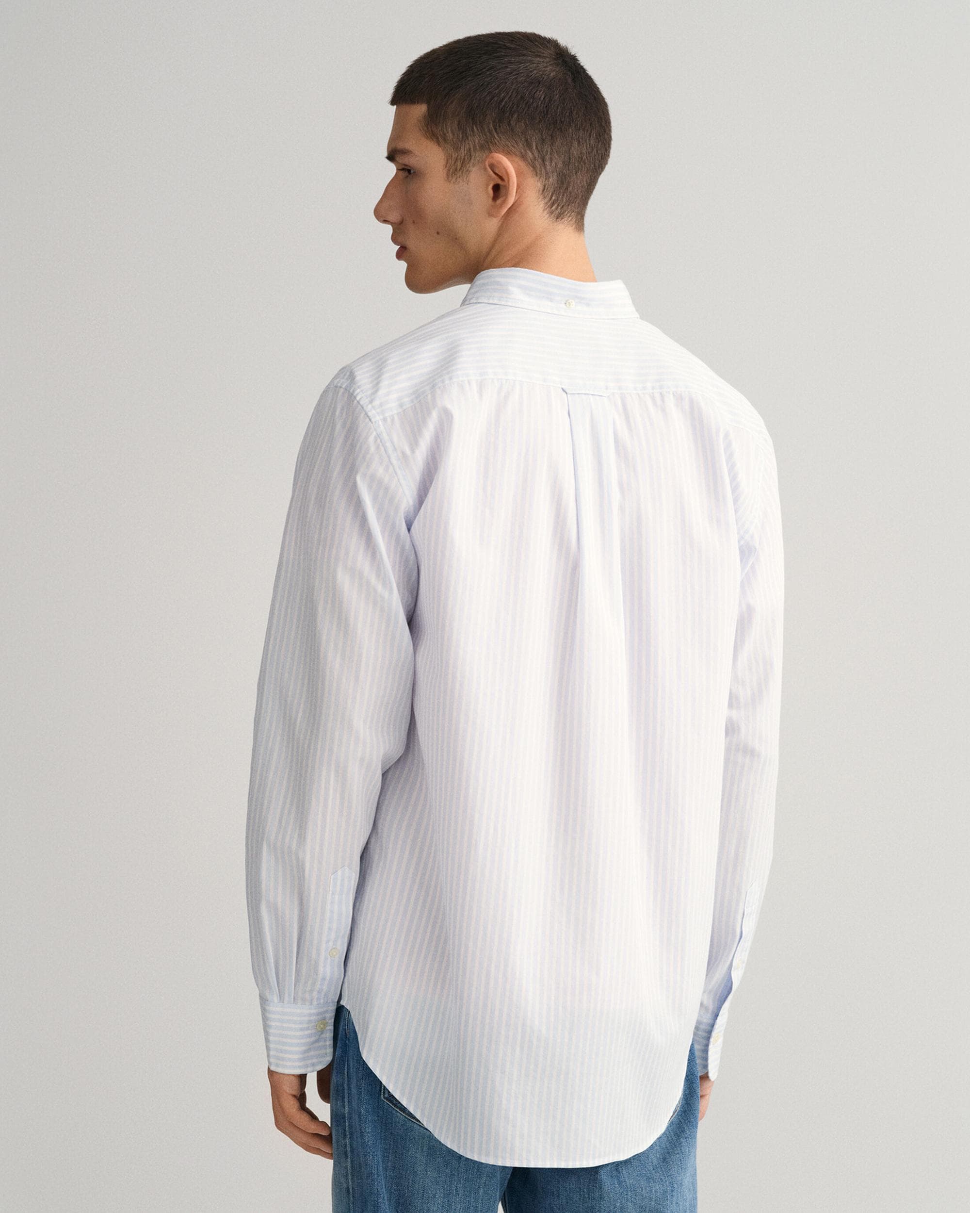 GANT Mens Regular Fit Long Sleeve Poplin Stripe Shirt - 455 Light Blue - Image 2