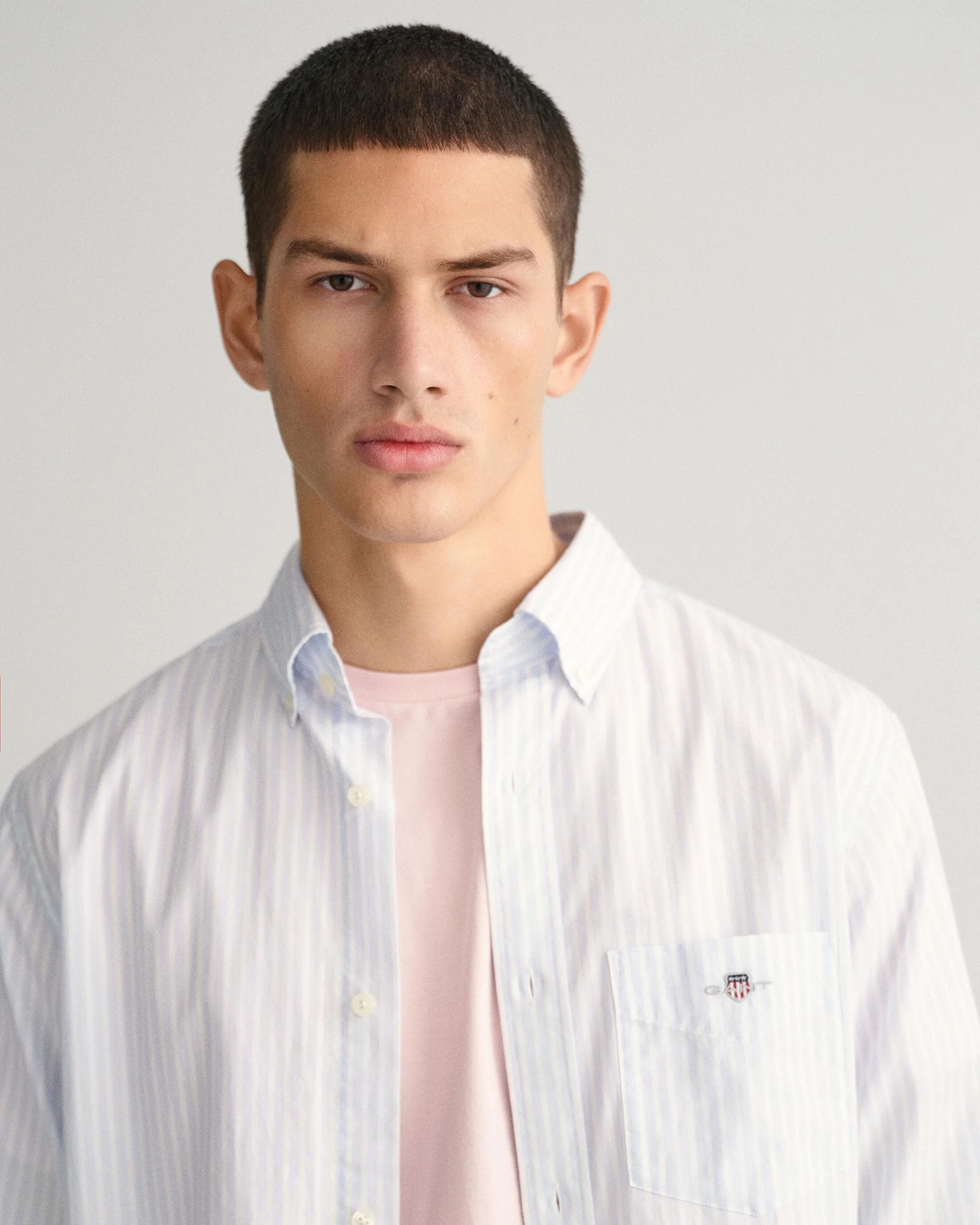 GANT Mens Regular Fit Long Sleeve Poplin Stripe Shirt - 455 Light Blue - Image 3