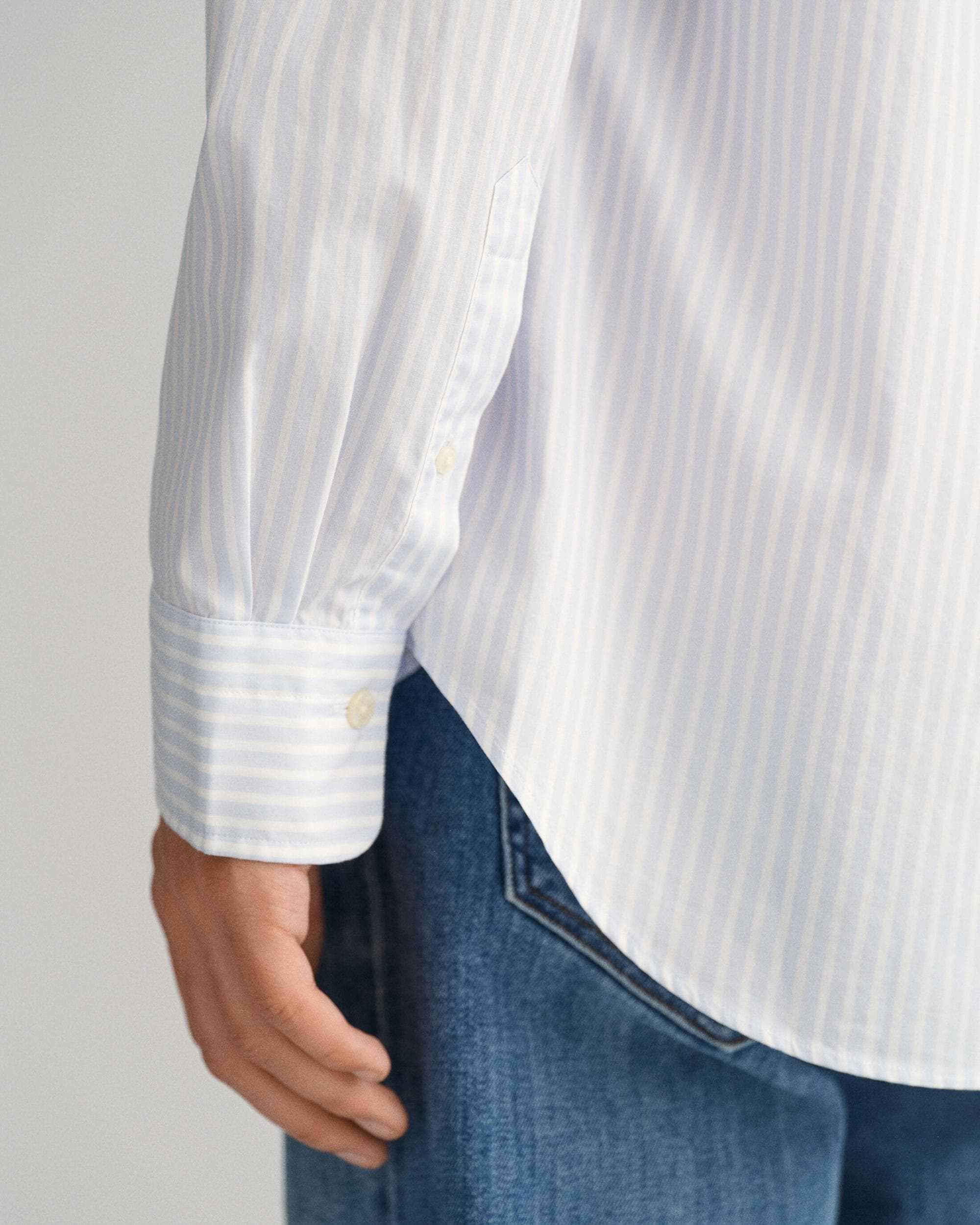 GANT Mens Regular Fit Long Sleeve Poplin Stripe Shirt - 455 Light Blue - Image 4