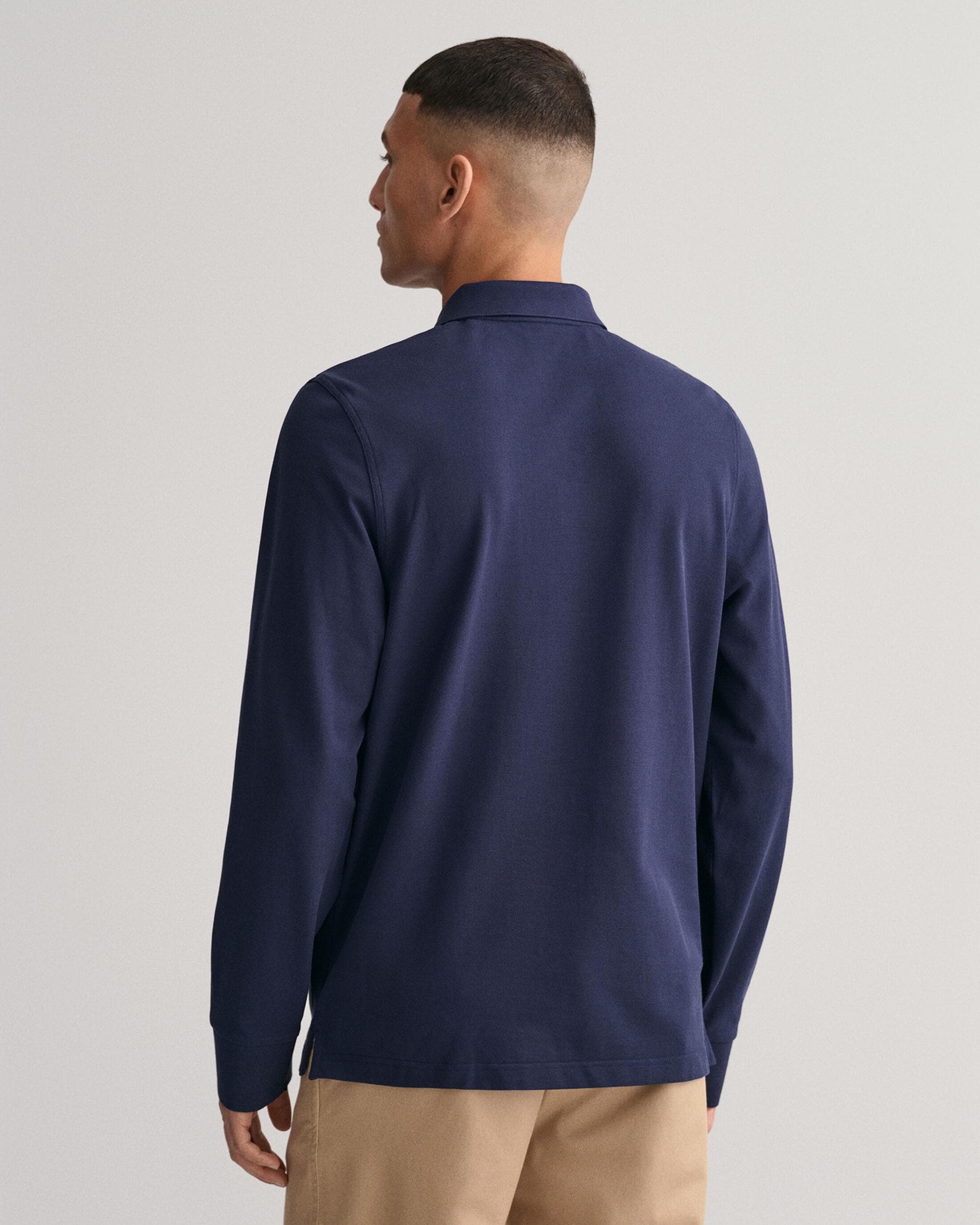 GANT Mens Regular Fit Long Sleeve Shield Logo Pique Rugger - 433 Evening Blue - Image 2