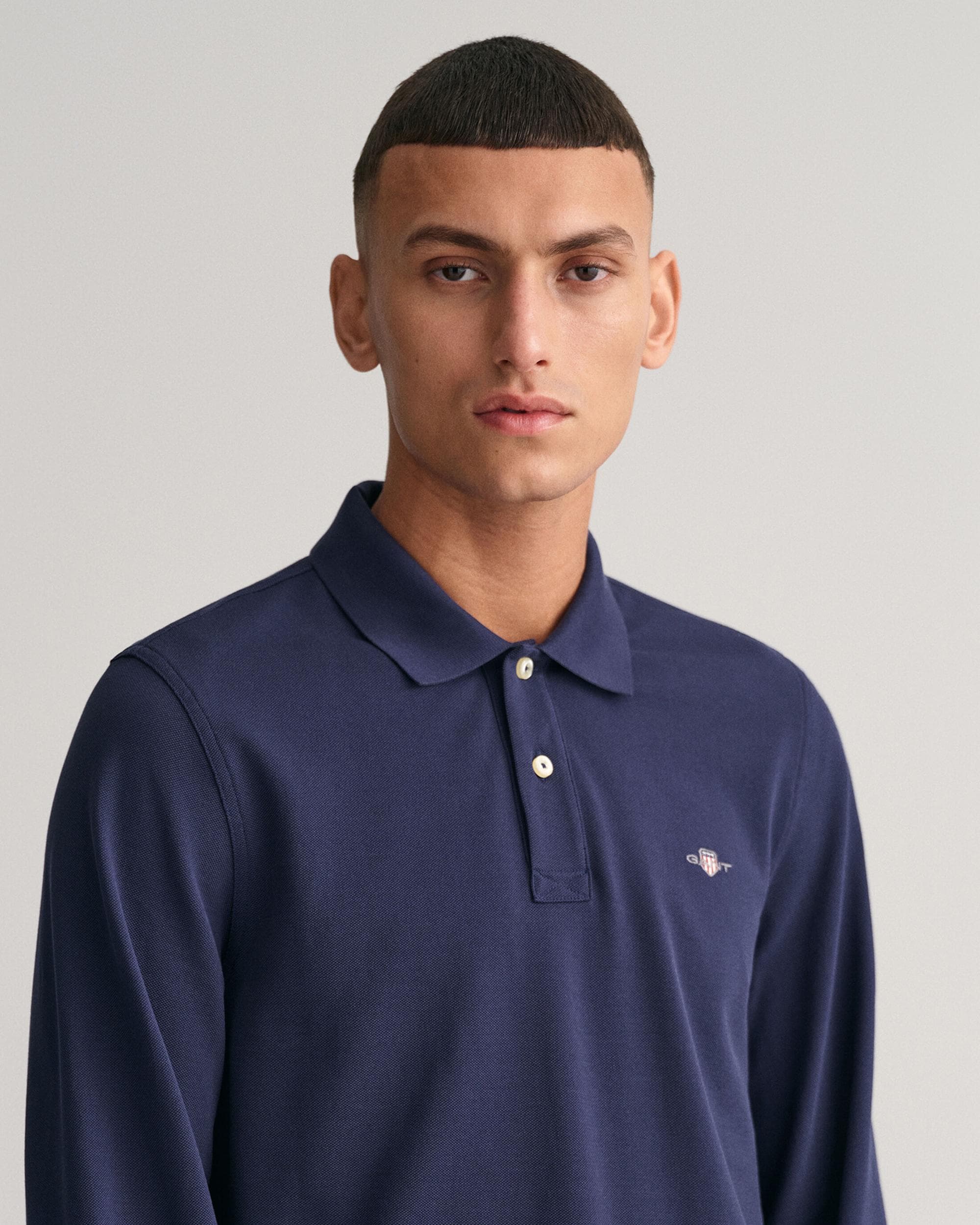 GANT Mens Regular Fit Long Sleeve Shield Logo Pique Rugger - 433 Evening Blue - Image 3