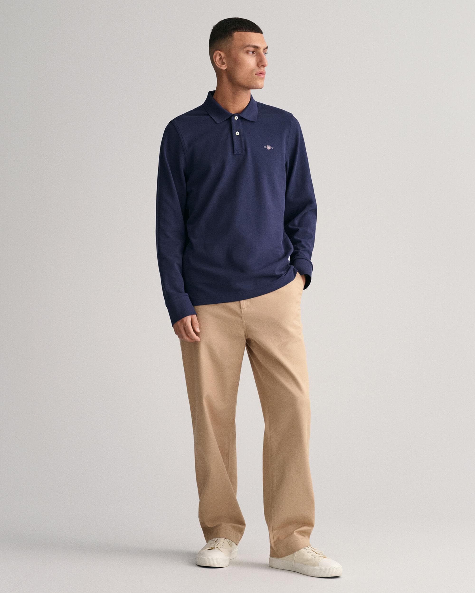 GANT Mens Regular Fit Long Sleeve Shield Logo Pique Rugger - 433 Evening Blue - Image 4