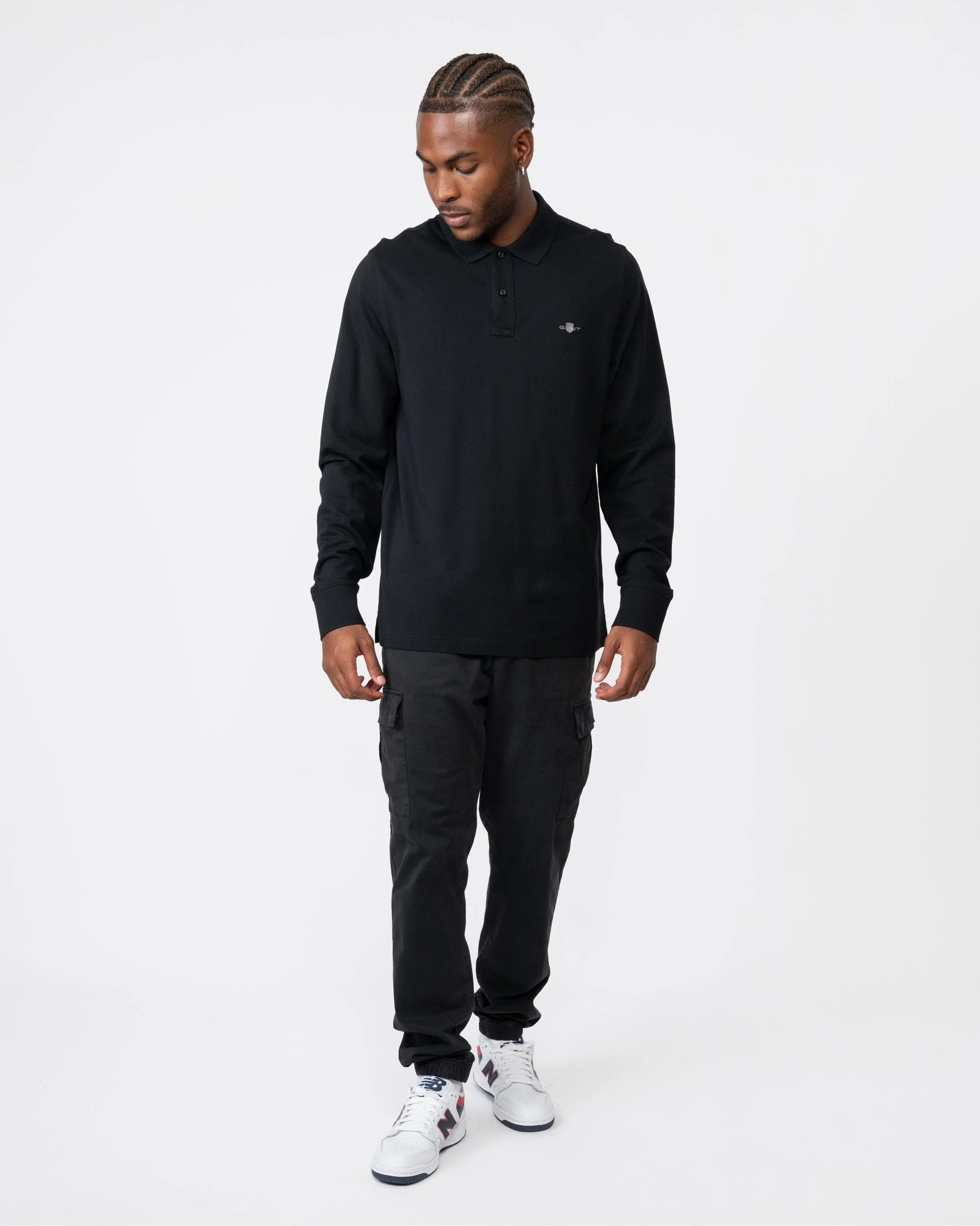 GANT Mens Regular Fit Long Sleeve Shield Logo Pique Rugger - 5 Black - Image 3