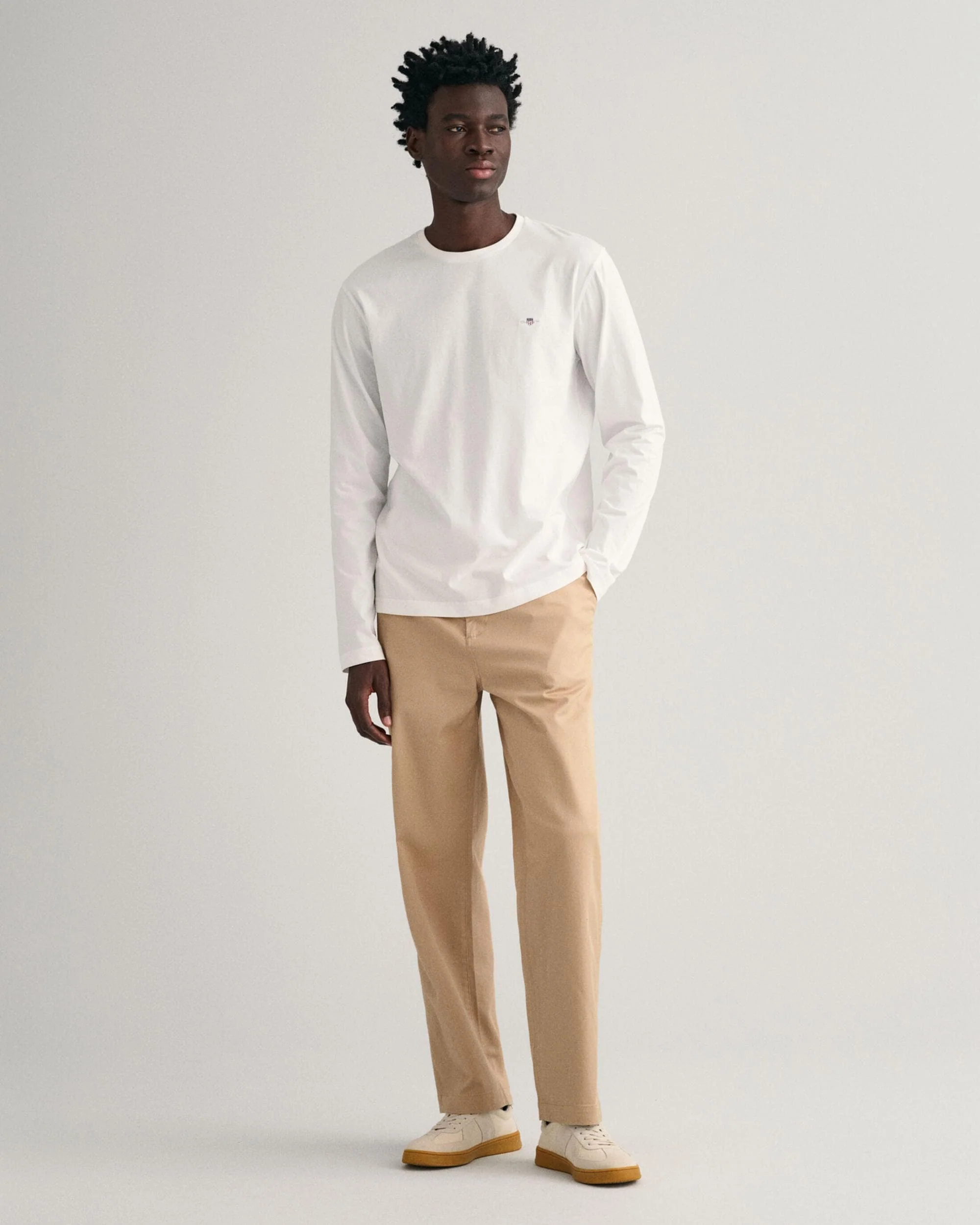 GANT Mens Regular Fit Long Sleeve Shield Logo T-Shirt - 113 Eggshell - Image 3