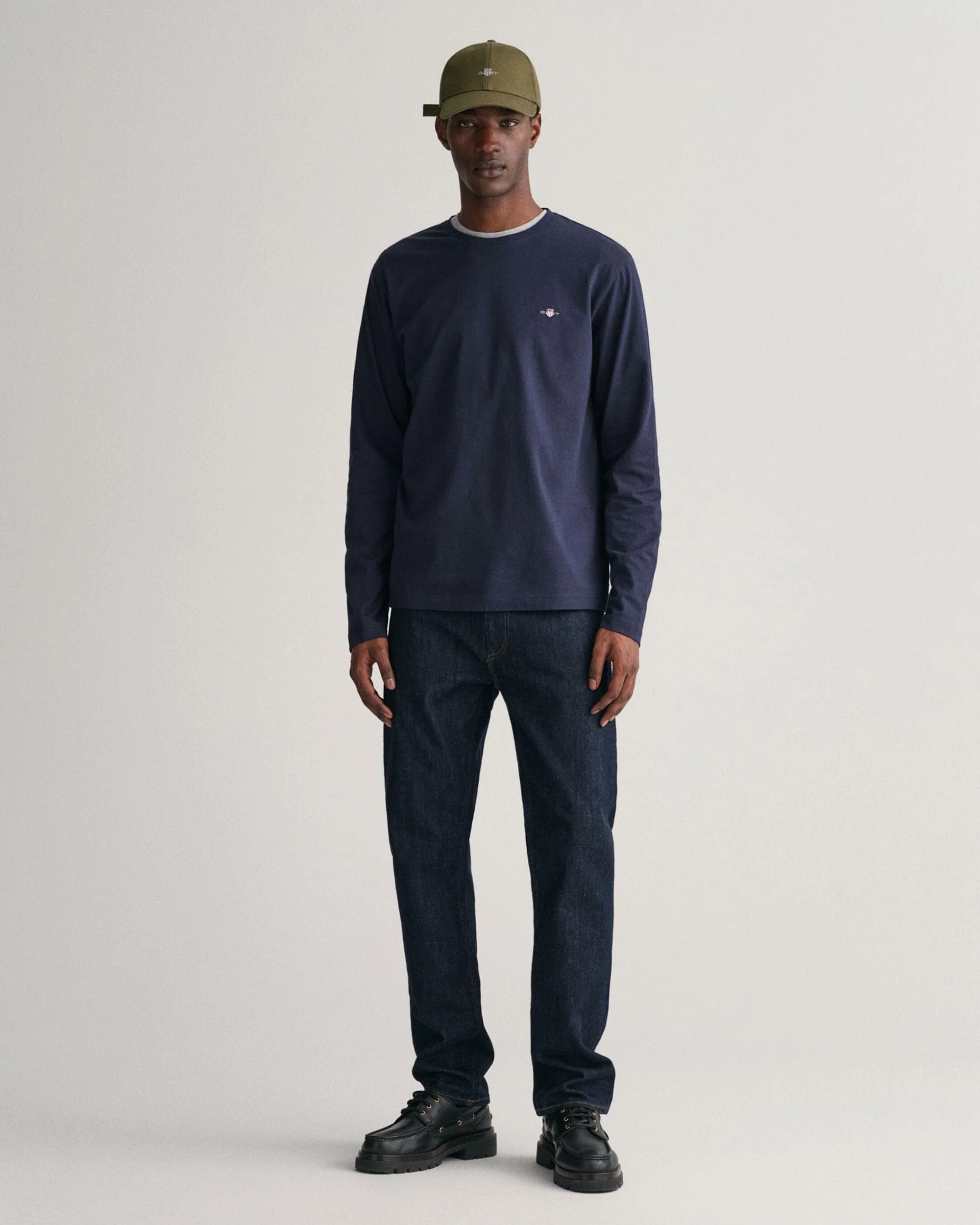 GANT Mens Regular Fit Long Sleeve Shield Logo T-Shirt - 433 Evening Blue - Image 3