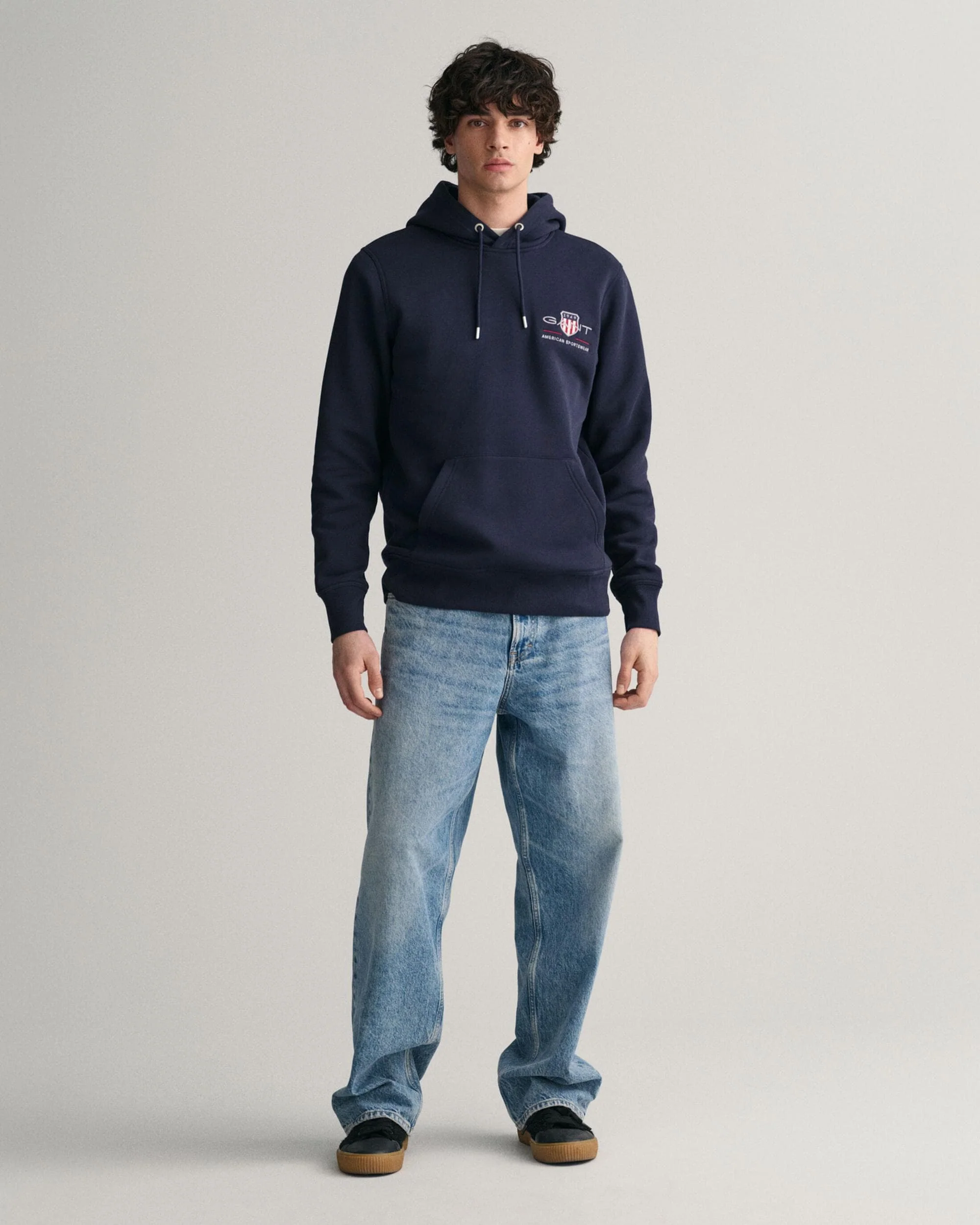 GANT Mens Regular Fit Medium Archive Shield Pullover Hoodie - 433 Evening Blue - Image 5