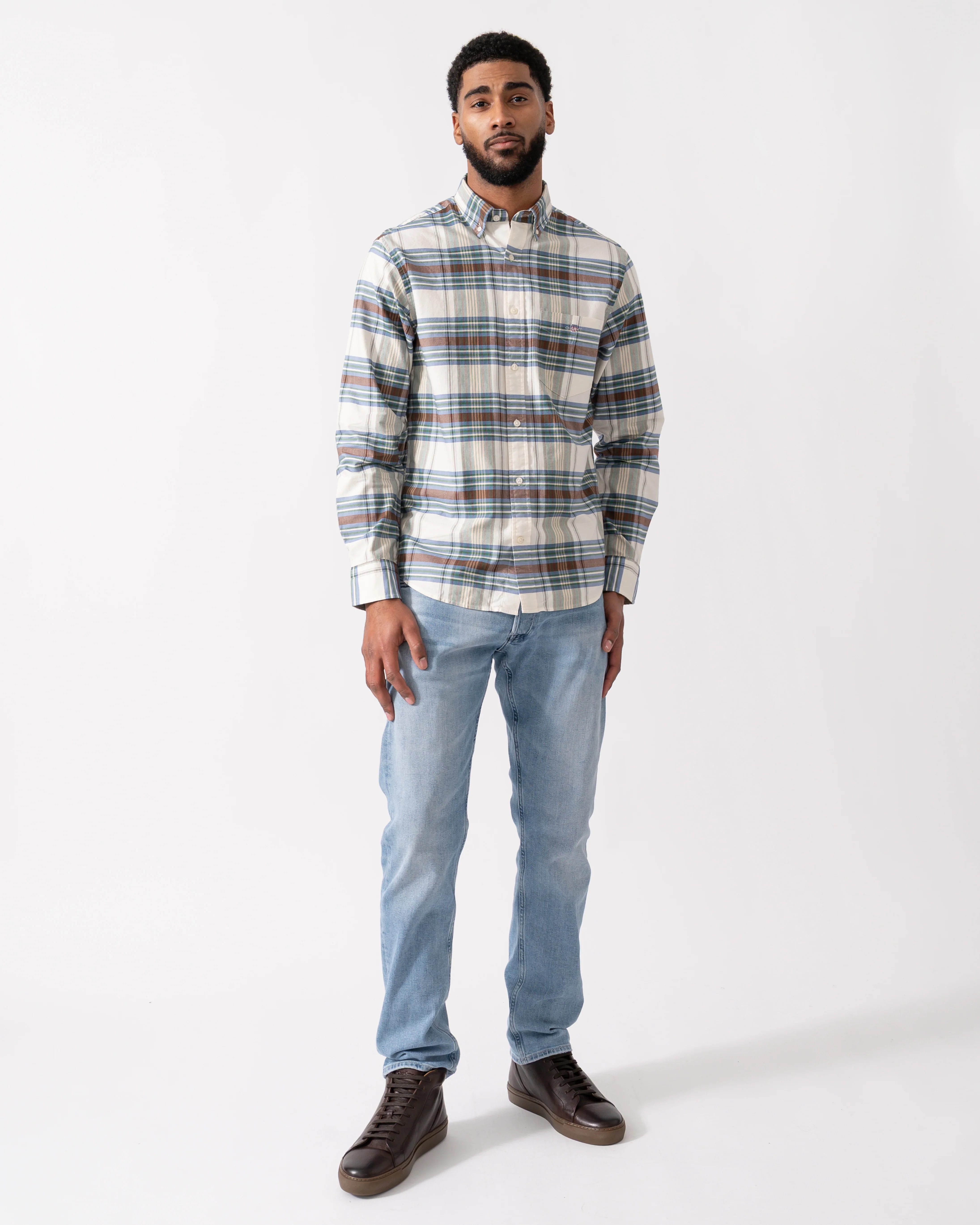 GANT Mens Regular Fit Oxford Check Shirt - 318 Woody Green - Image 2