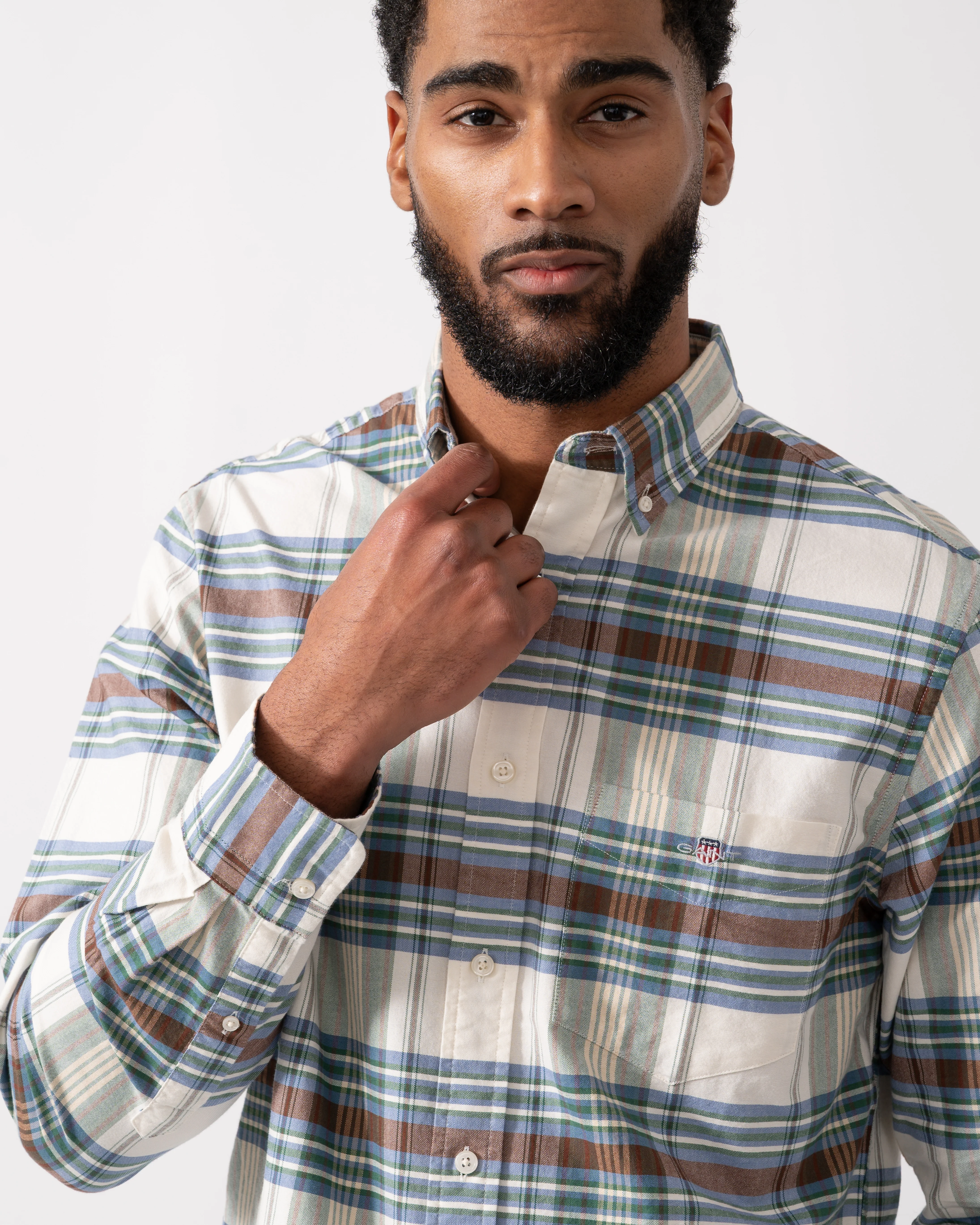 GANT Mens Regular Fit Oxford Check Shirt - 318 Woody Green - Image 3
