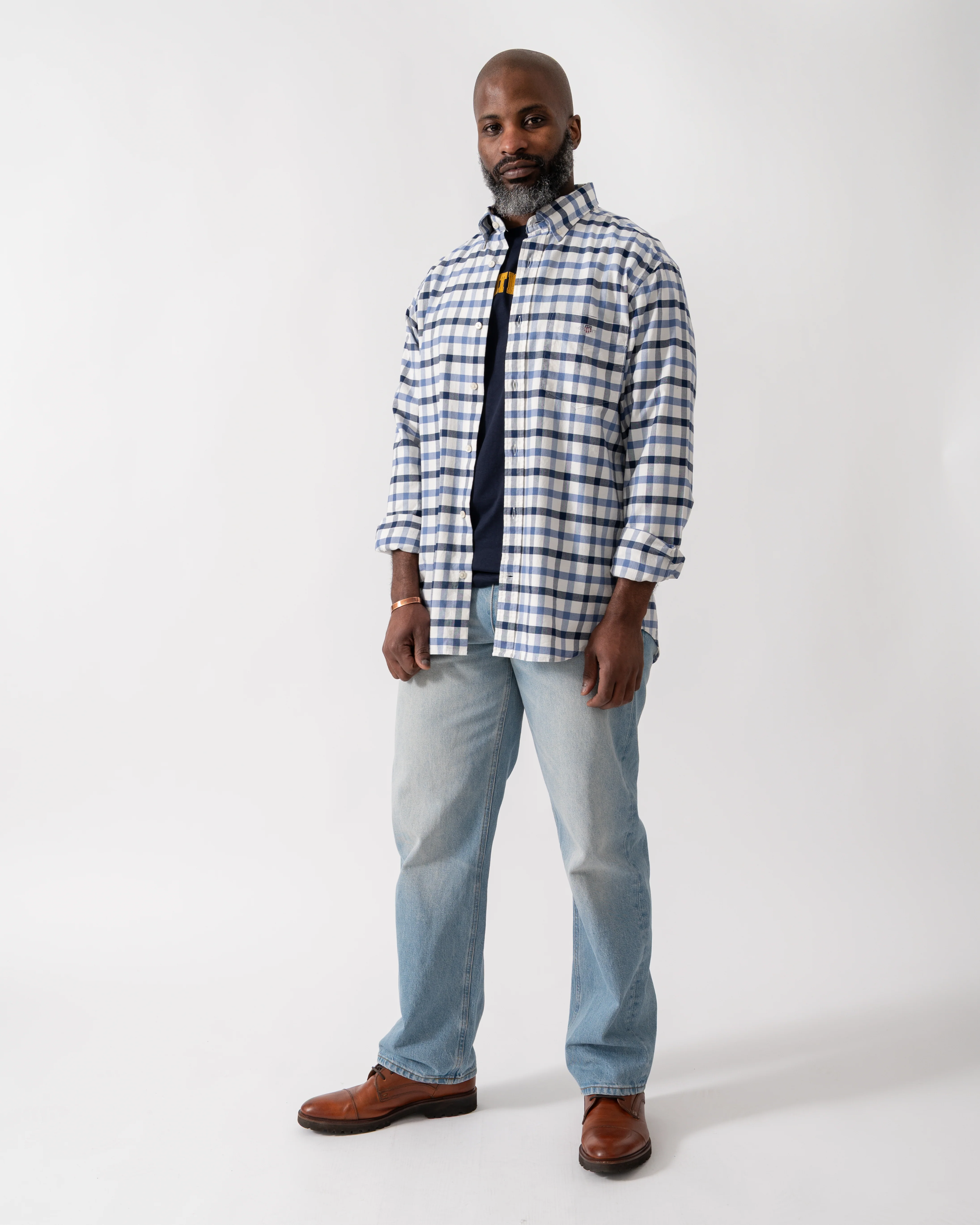 GANT Mens Regular Fit Oxford Check Shirt - 430 Faded Denim - Image 2
