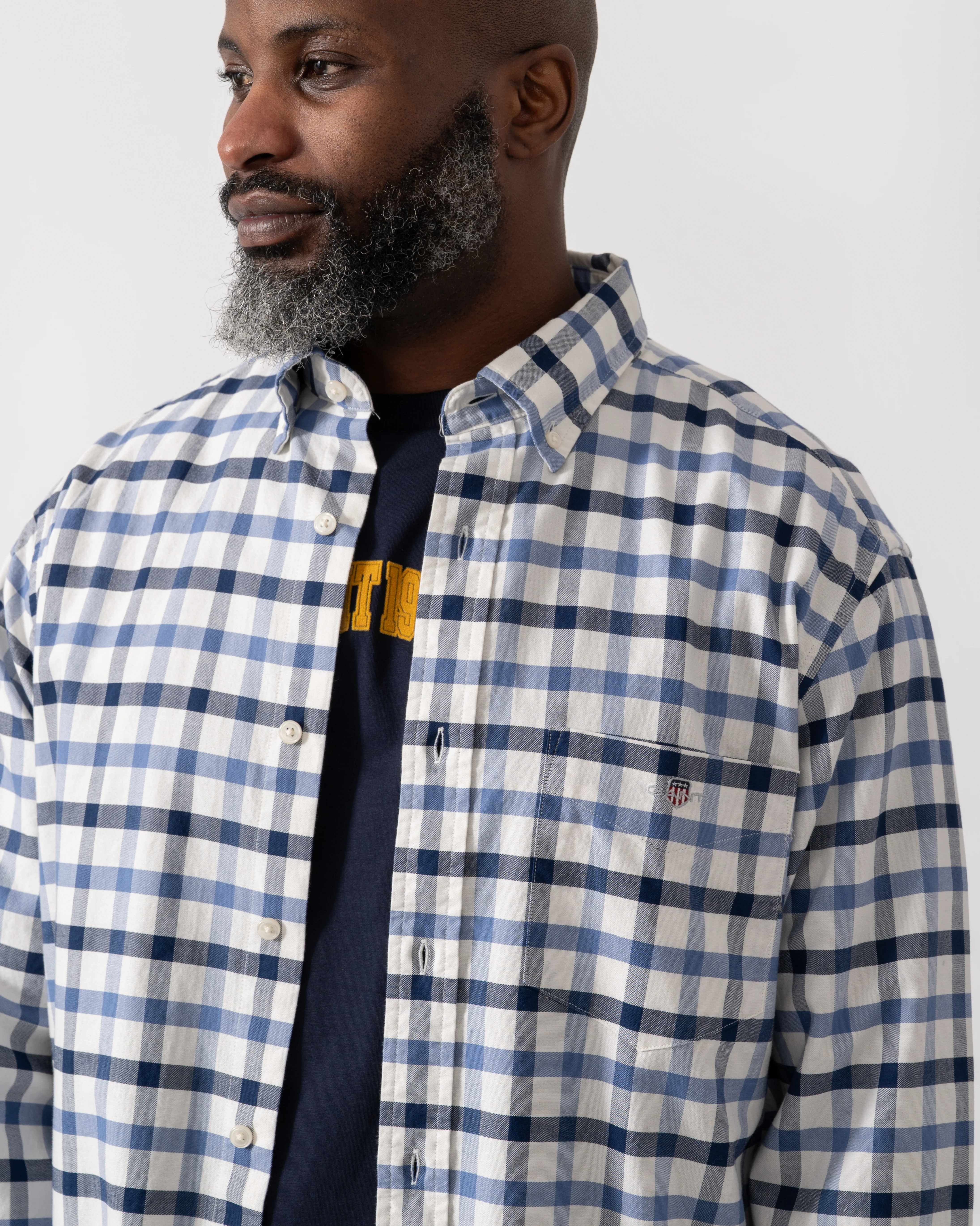 GANT Mens Regular Fit Oxford Check Shirt - 430 Faded Denim - Image 3