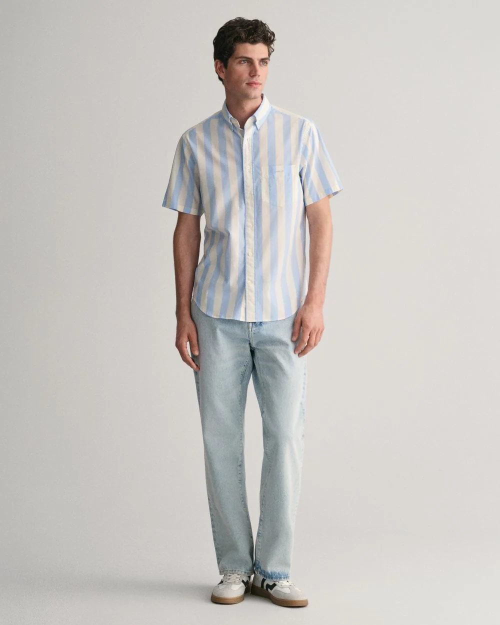 GANT Mens Regular Fit Poplin Parasol Stripe Short Sleeve Shirt - Image 3