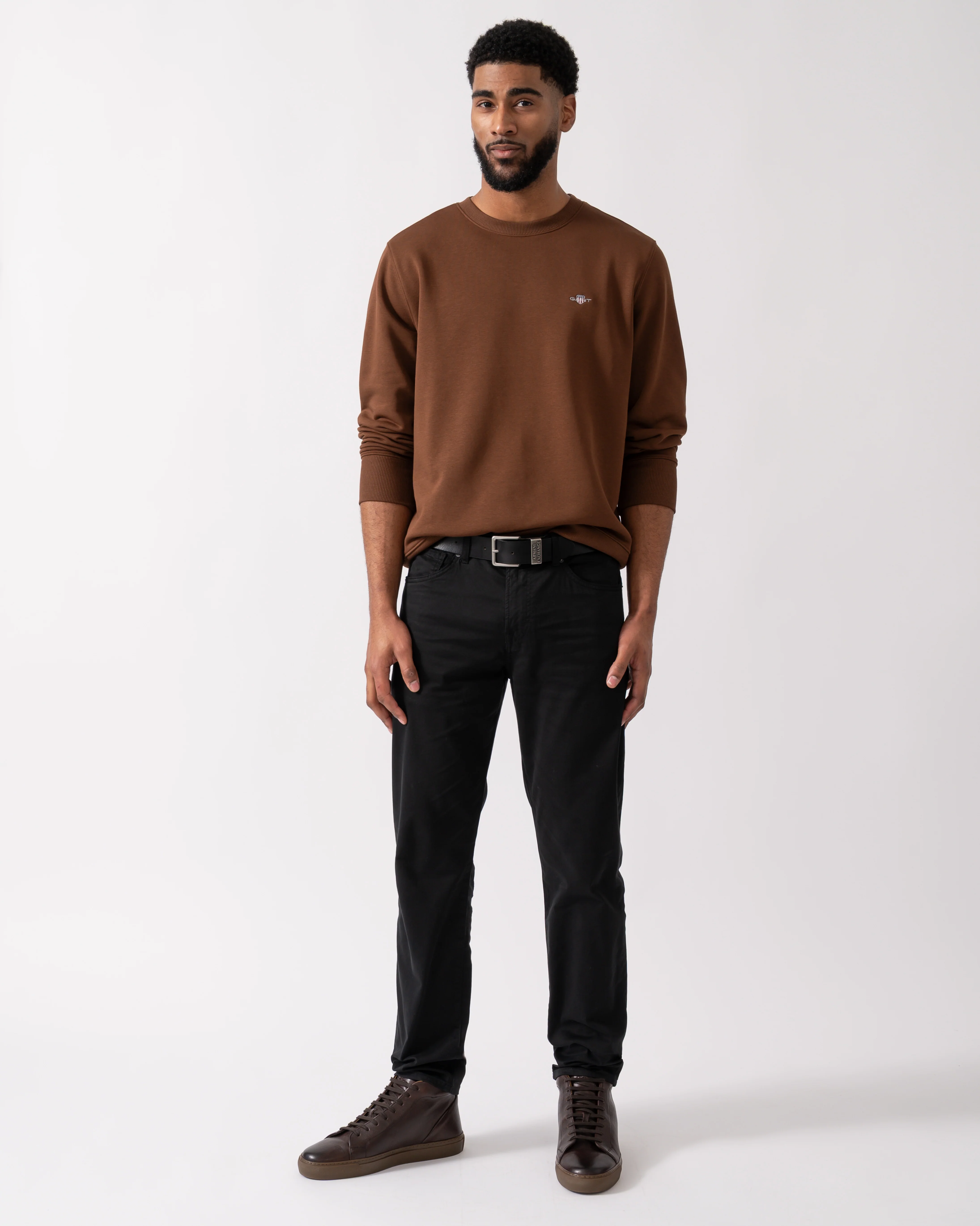 GANT Mens Regular Fit Shield Logo Crew Neck Sweatshirt - 229 Mahogany Brown - Image 2