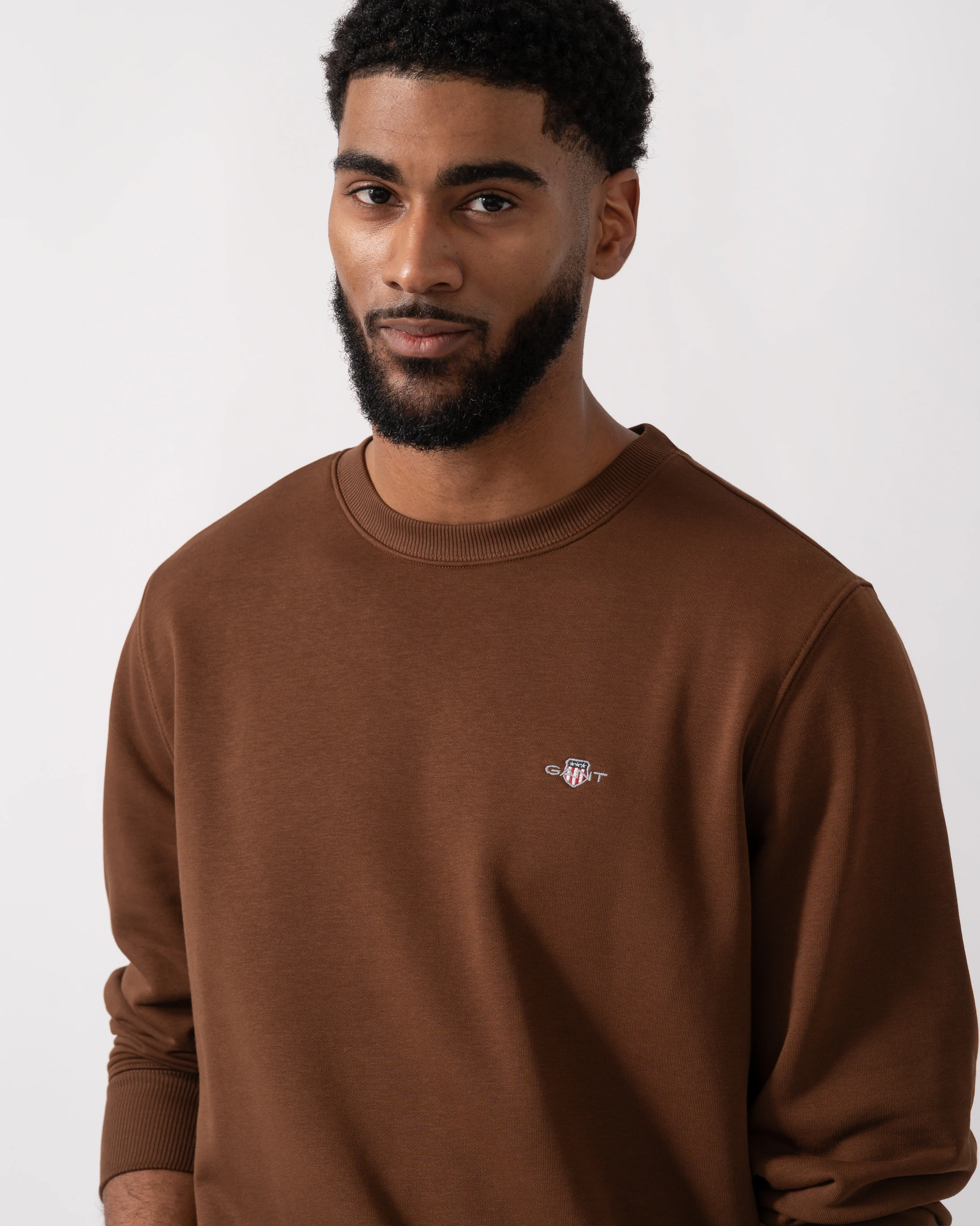 GANT Mens Regular Fit Shield Logo Crew Neck Sweatshirt - 229 Mahogany Brown - Image 3