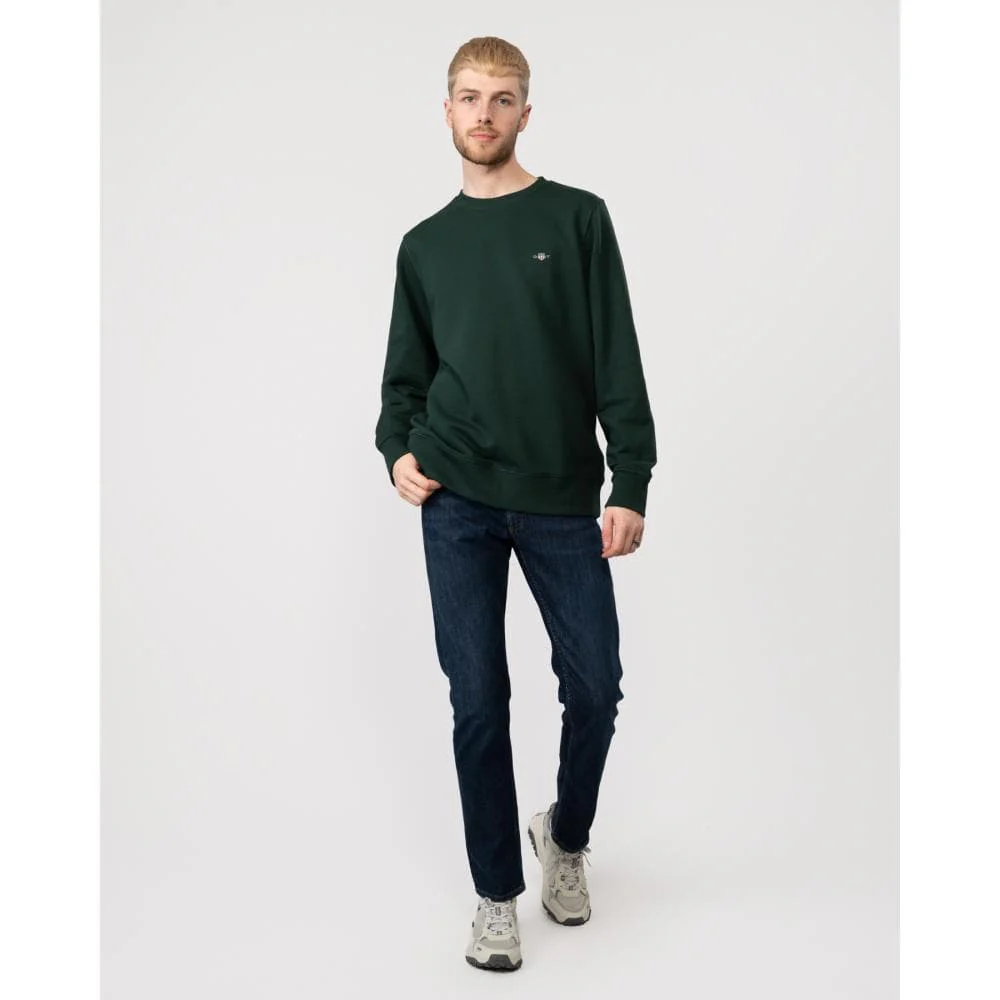 GANT Mens Regular Fit Shield Logo Crew Neck Sweatshirt - 374 Tartan Green - Image 3