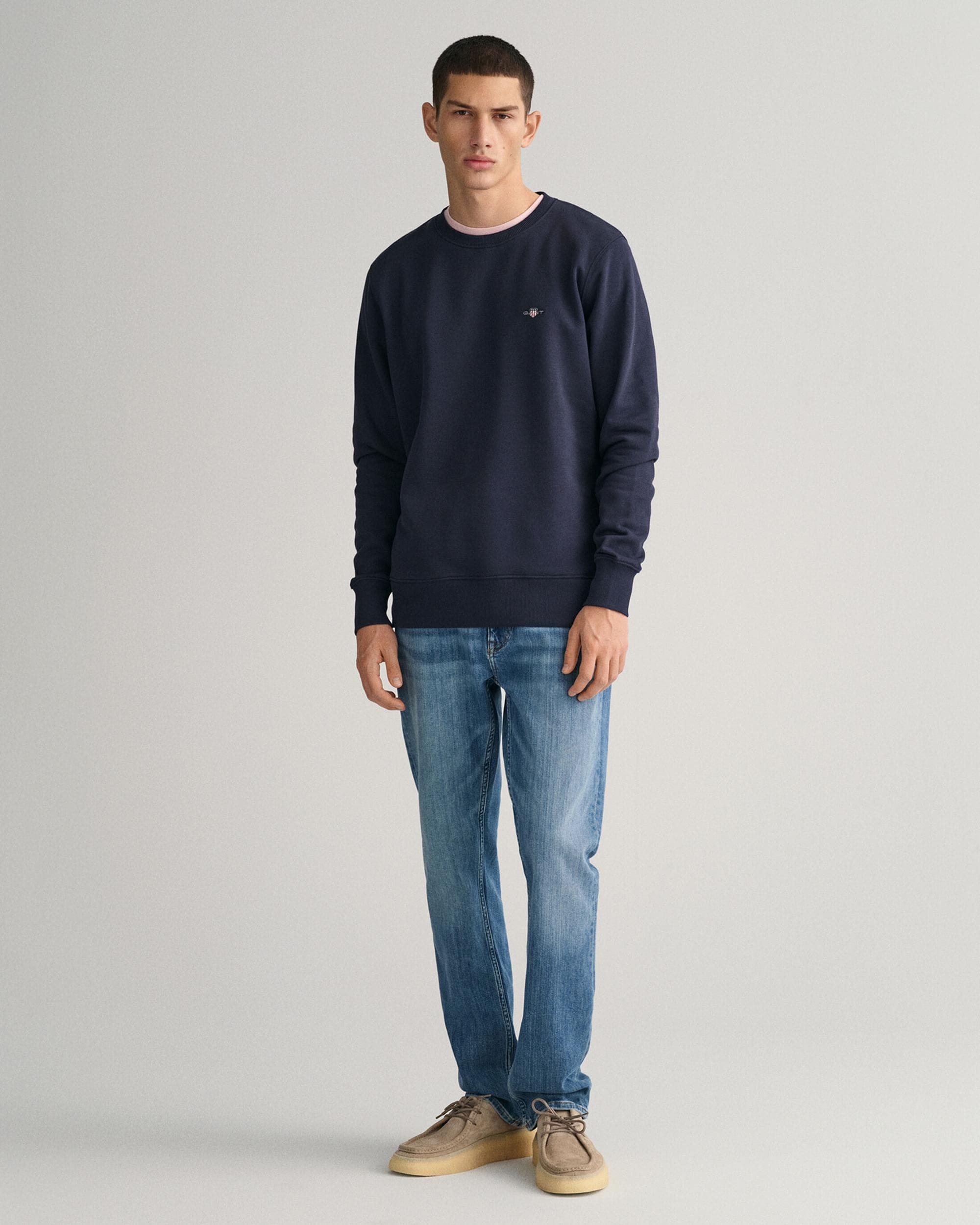 GANT Mens Regular Fit Shield Logo Crew Neck Sweatshirt - 433 Evening Blue - Image 3