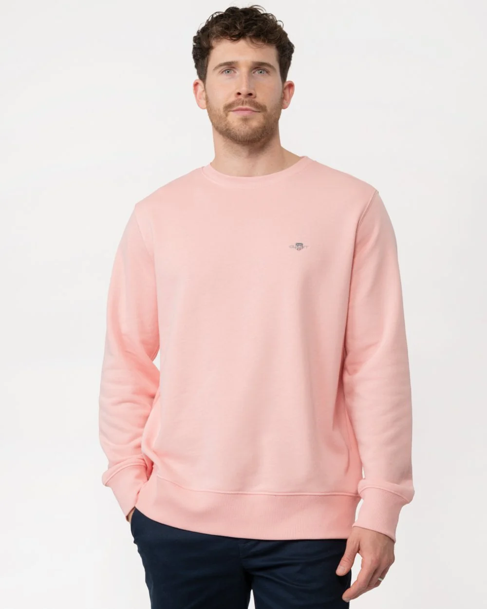 GANT Mens Regular Fit Shield Logo Crew Neck Sweatshirt - 671 Bubblegum Pink