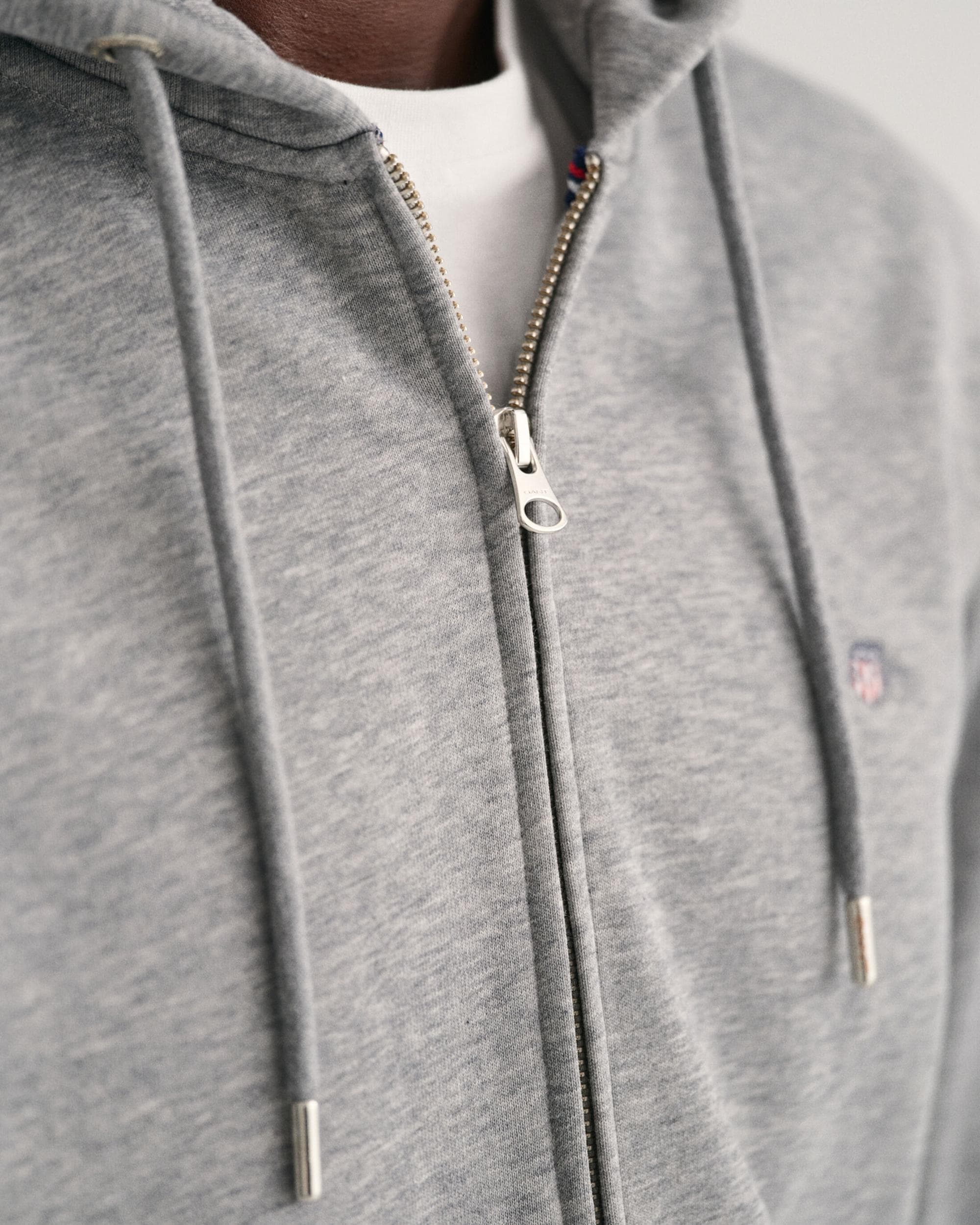 GANT Mens Regular Fit Shield Logo Full Zip Hoodie - 93 Grey Melange - Image 3