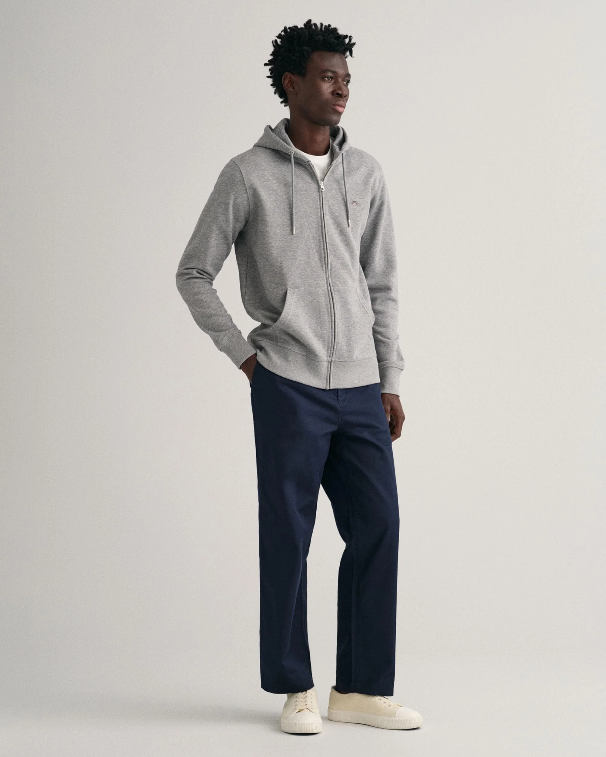 GANT Mens Regular Fit Shield Logo Full Zip Hoodie - 93 Grey Melange - Image 5