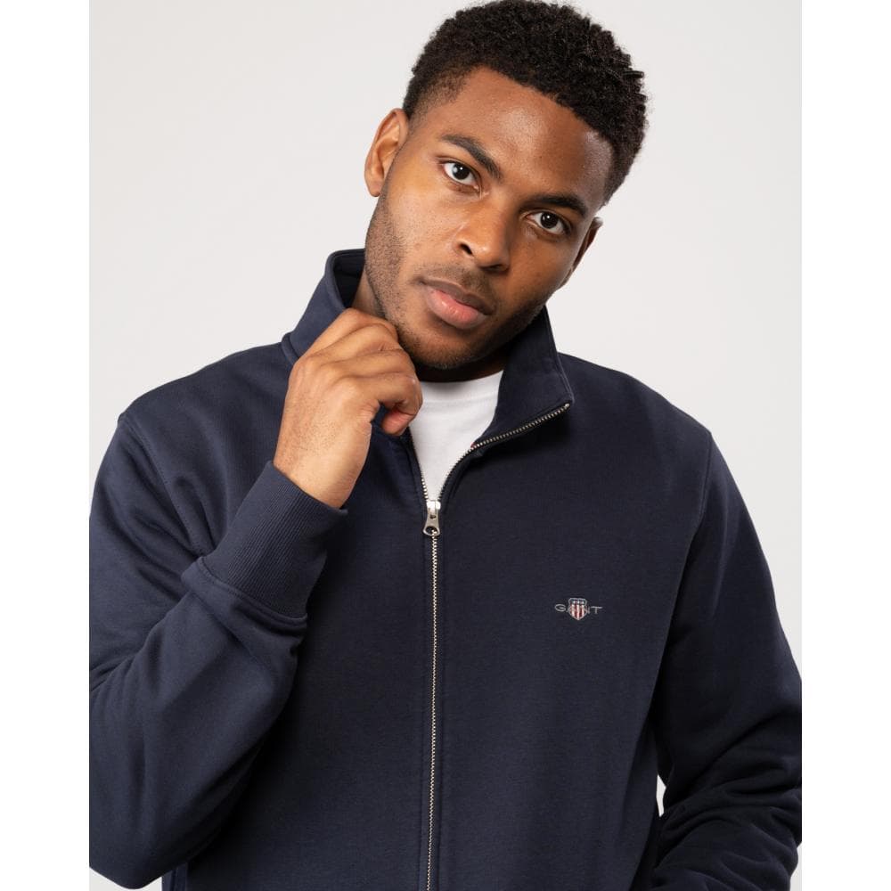 GANT Mens Regular Fit Shield Logo Full Zip Sweatshirt - 433 Evening Blue - Image 2