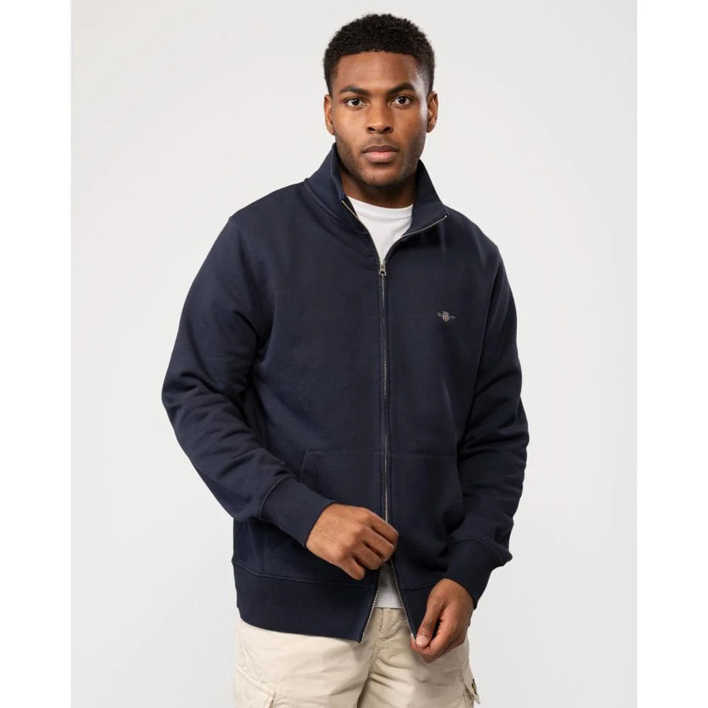 GANT Mens Regular Fit Shield Logo Full Zip Sweatshirt - 433 Evening Blue - Image 5