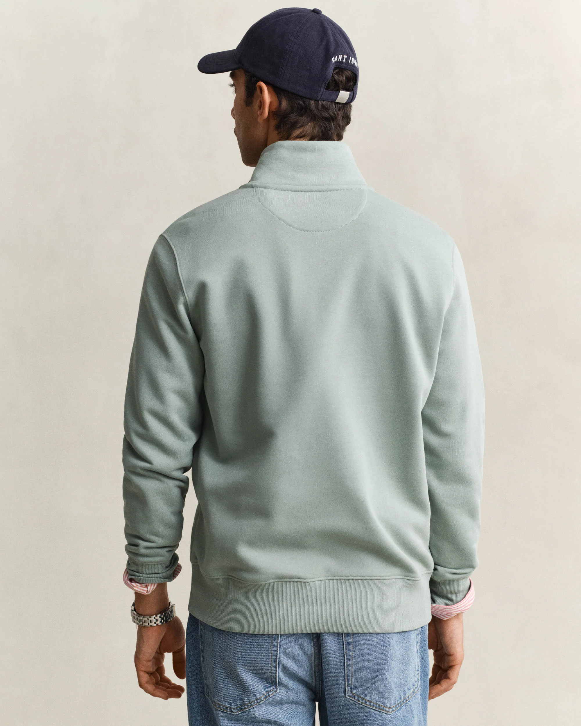 GANT Mens Regular Fit Shield Logo Half Zip Sweatshirt - 10 Ceramic Grey - Image 3