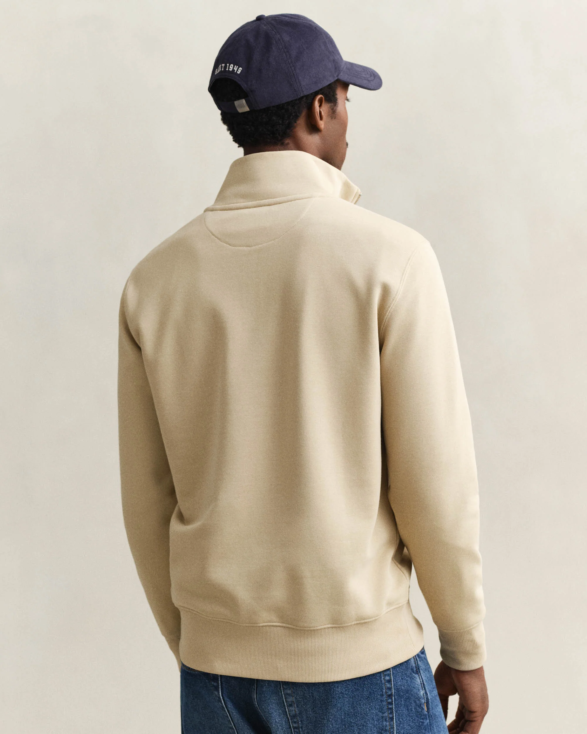 GANT Mens Regular Fit Shield Logo Half Zip Sweatshirt - 200 Oat Beige - Image 3