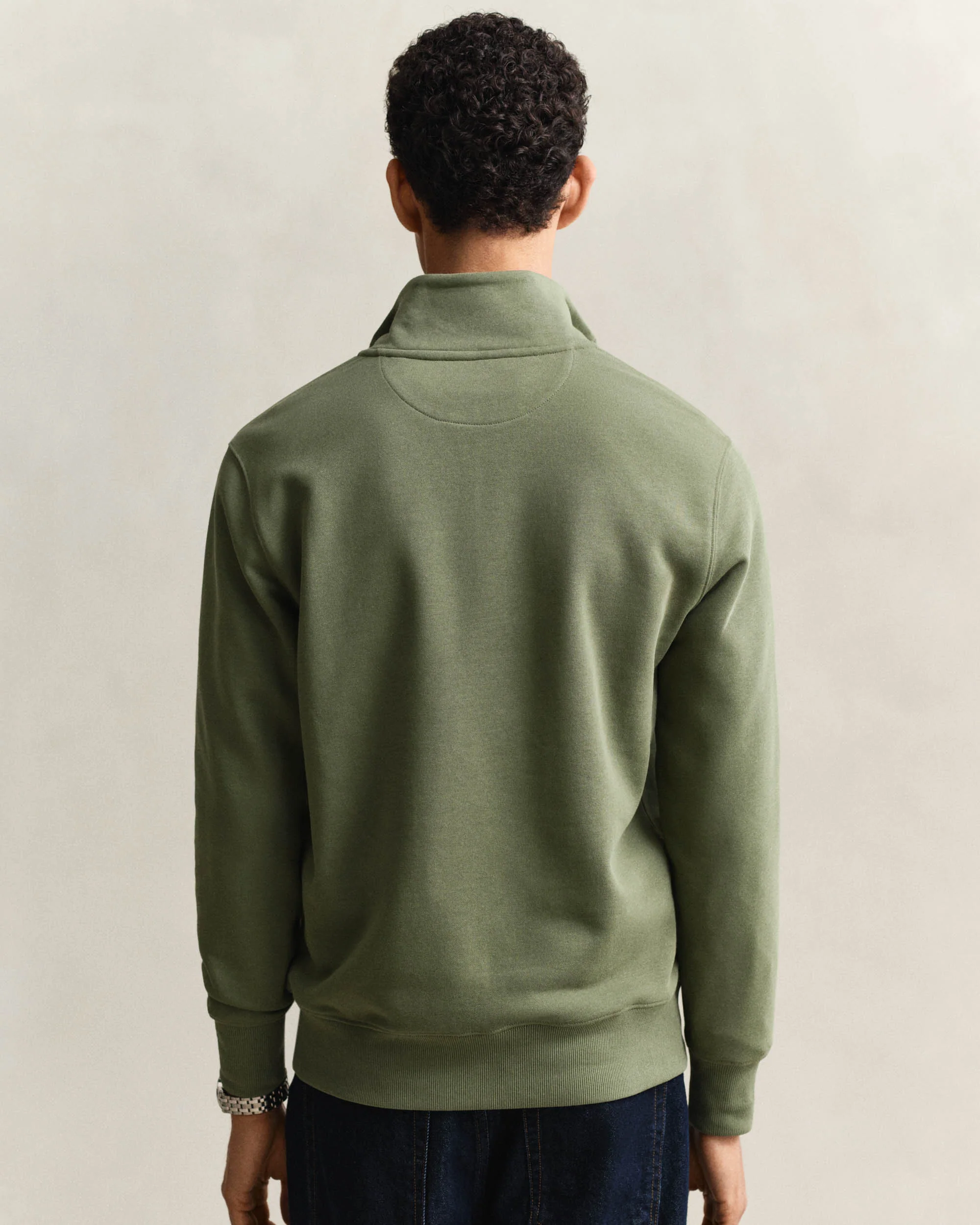 GANT Mens Regular Fit Shield Logo Half Zip Sweatshirt - 379 Dry Herb Green - Image 3