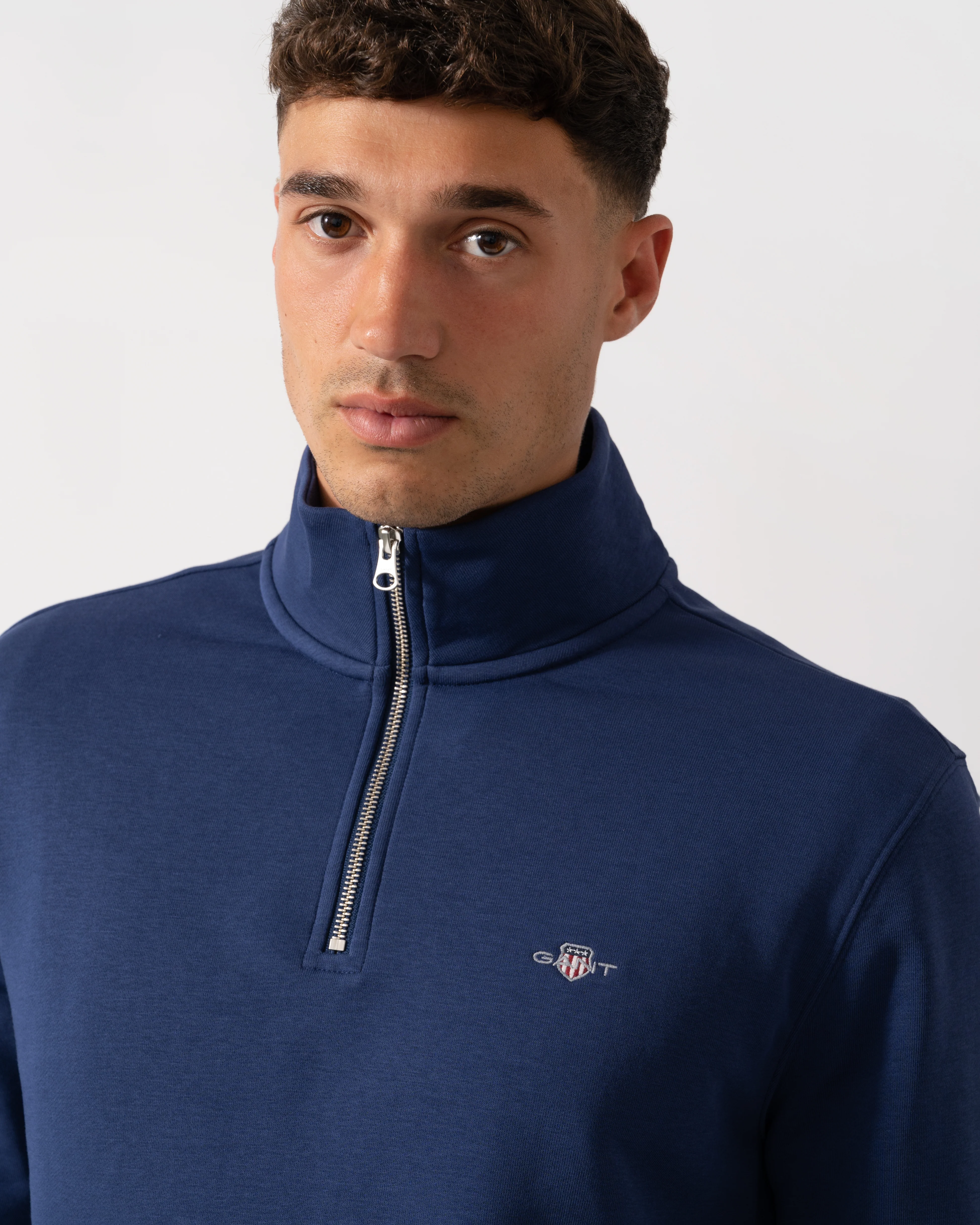 GANT Mens Regular Fit Shield Logo Half Zip Sweatshirt - 423 Persian Blue - Image 2