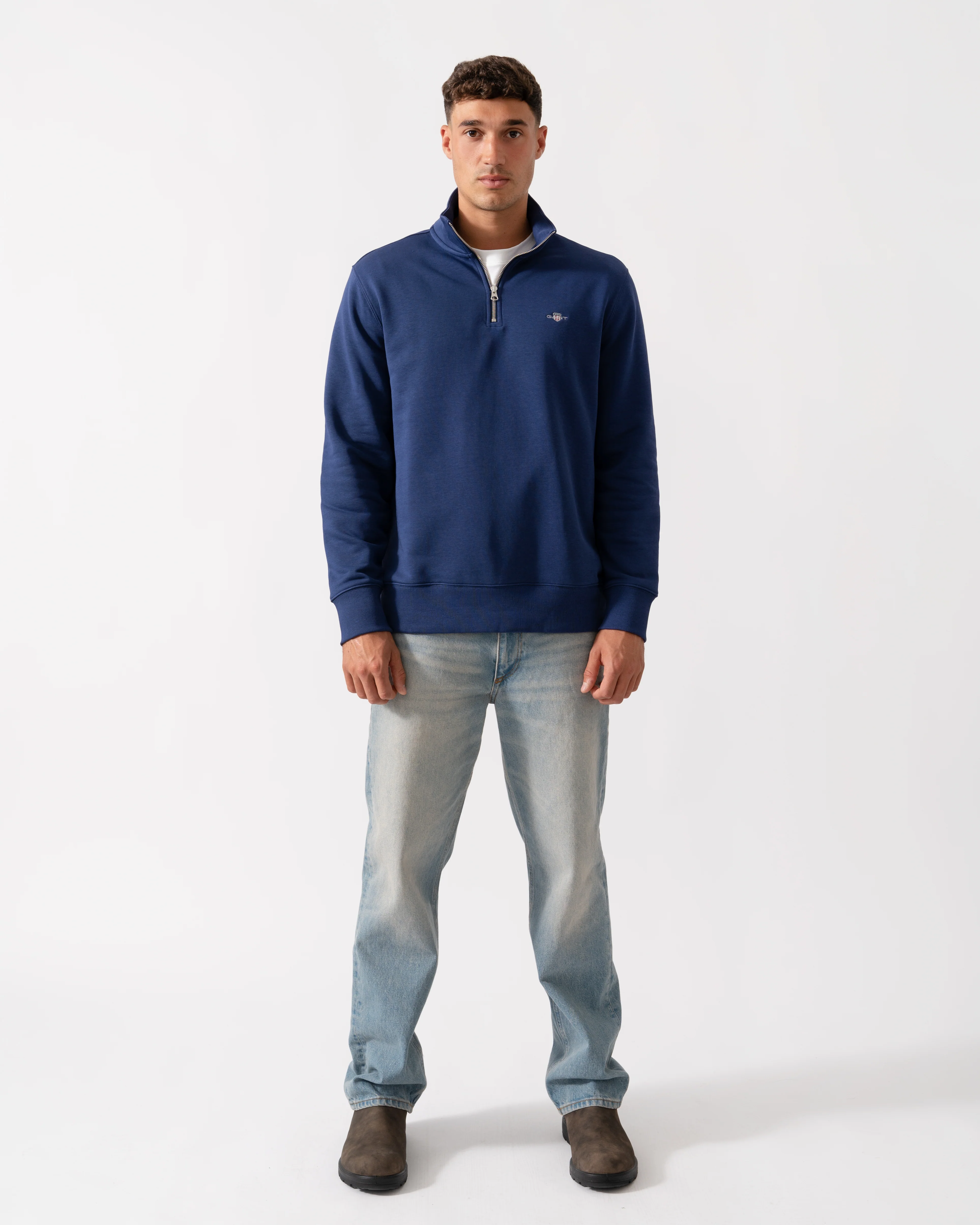 GANT Mens Regular Fit Shield Logo Half Zip Sweatshirt - 423 Persian Blue - Image 3