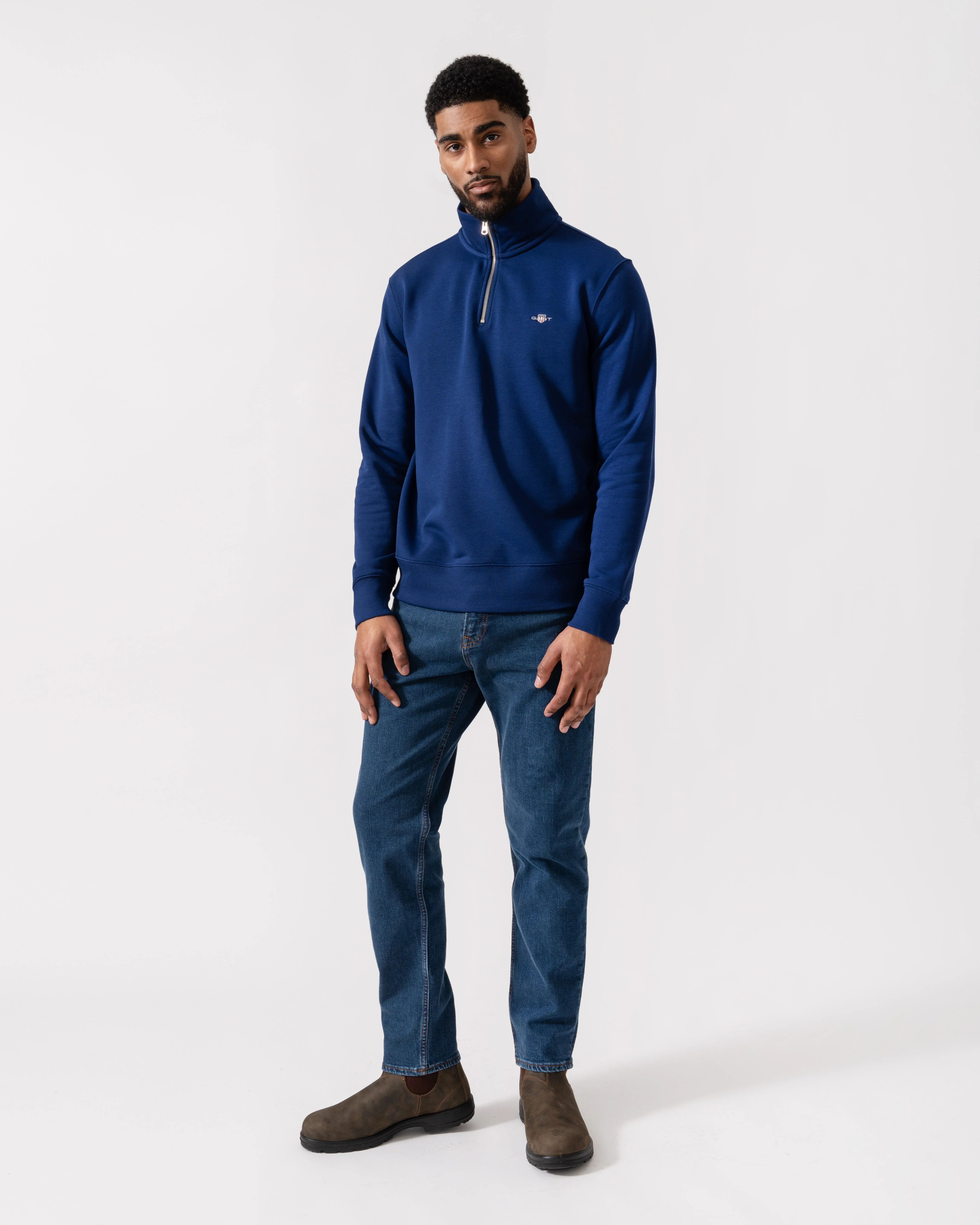 GANT Mens Regular Fit Shield Logo Half Zip Sweatshirt - 432 Rich Navy - Image 2