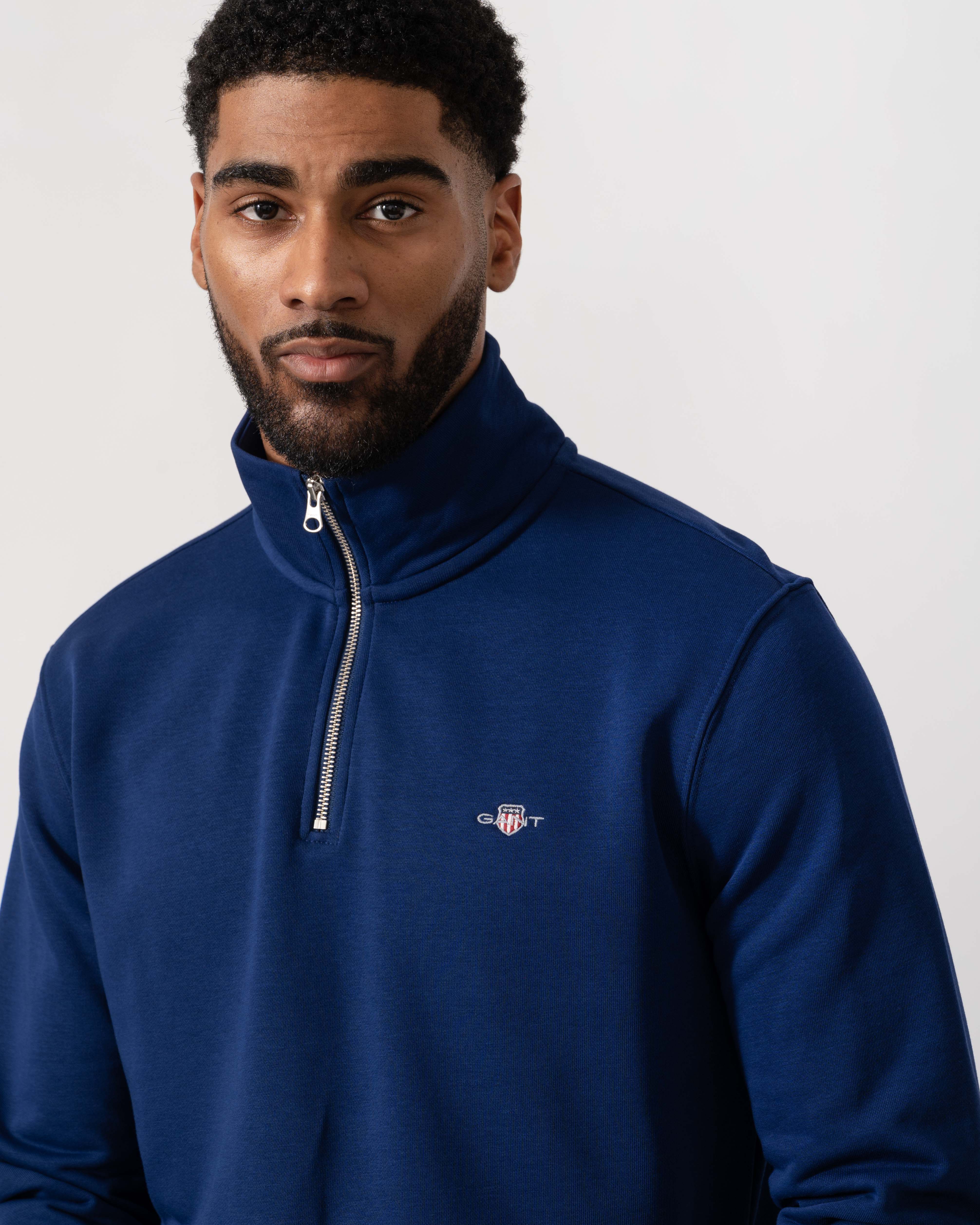 GANT Mens Regular Fit Shield Logo Half Zip Sweatshirt - 432 Rich Navy - Image 3