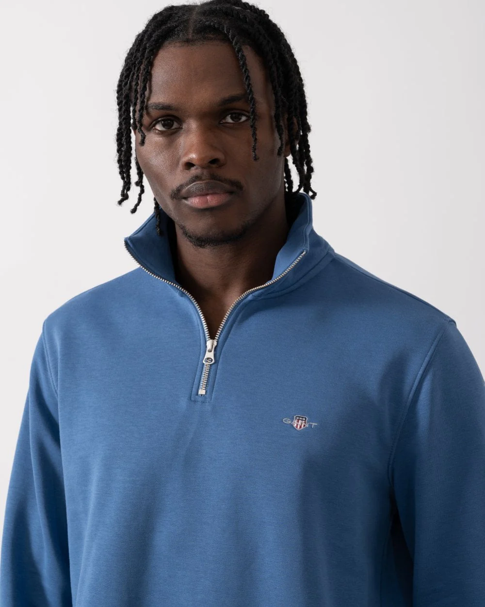 GANT Mens Regular Fit Shield Logo Half Zip Sweatshirt - 442 Vintage Blue - Image 2