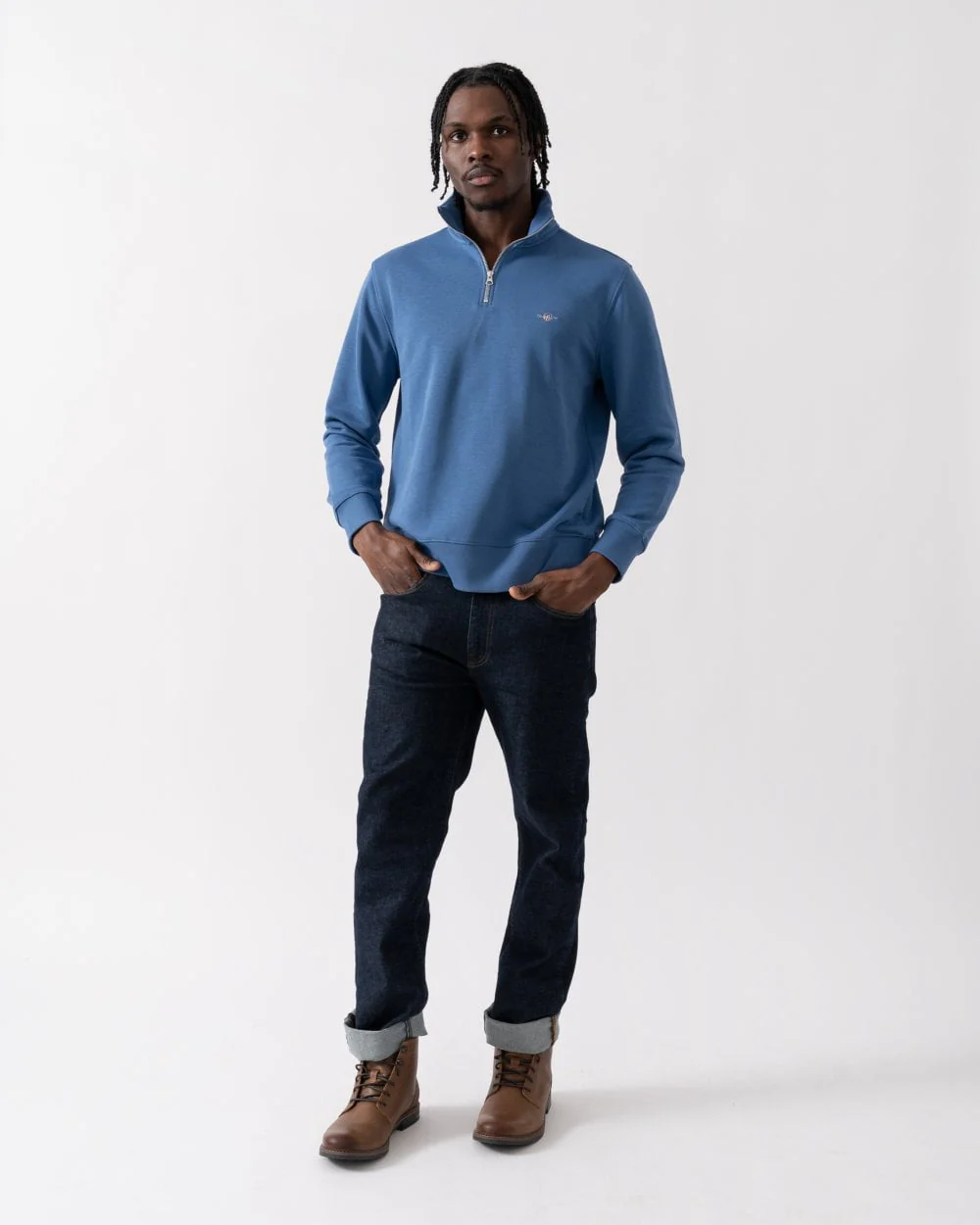 GANT Mens Regular Fit Shield Logo Half Zip Sweatshirt - 442 Vintage Blue - Image 3