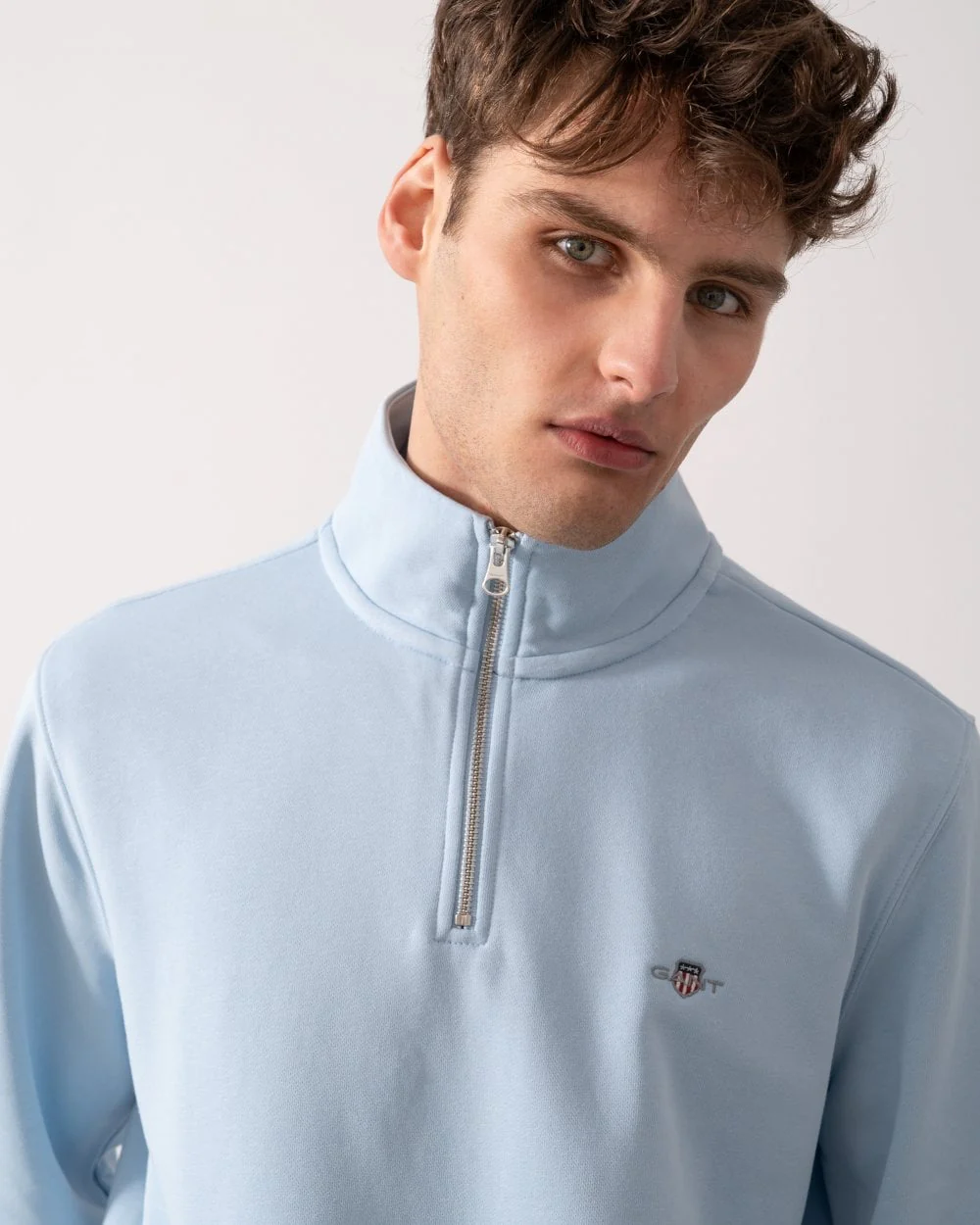 GANT Mens Regular Fit Shield Logo Half Zip Sweatshirt - 457 Fresh Blue - Image 2