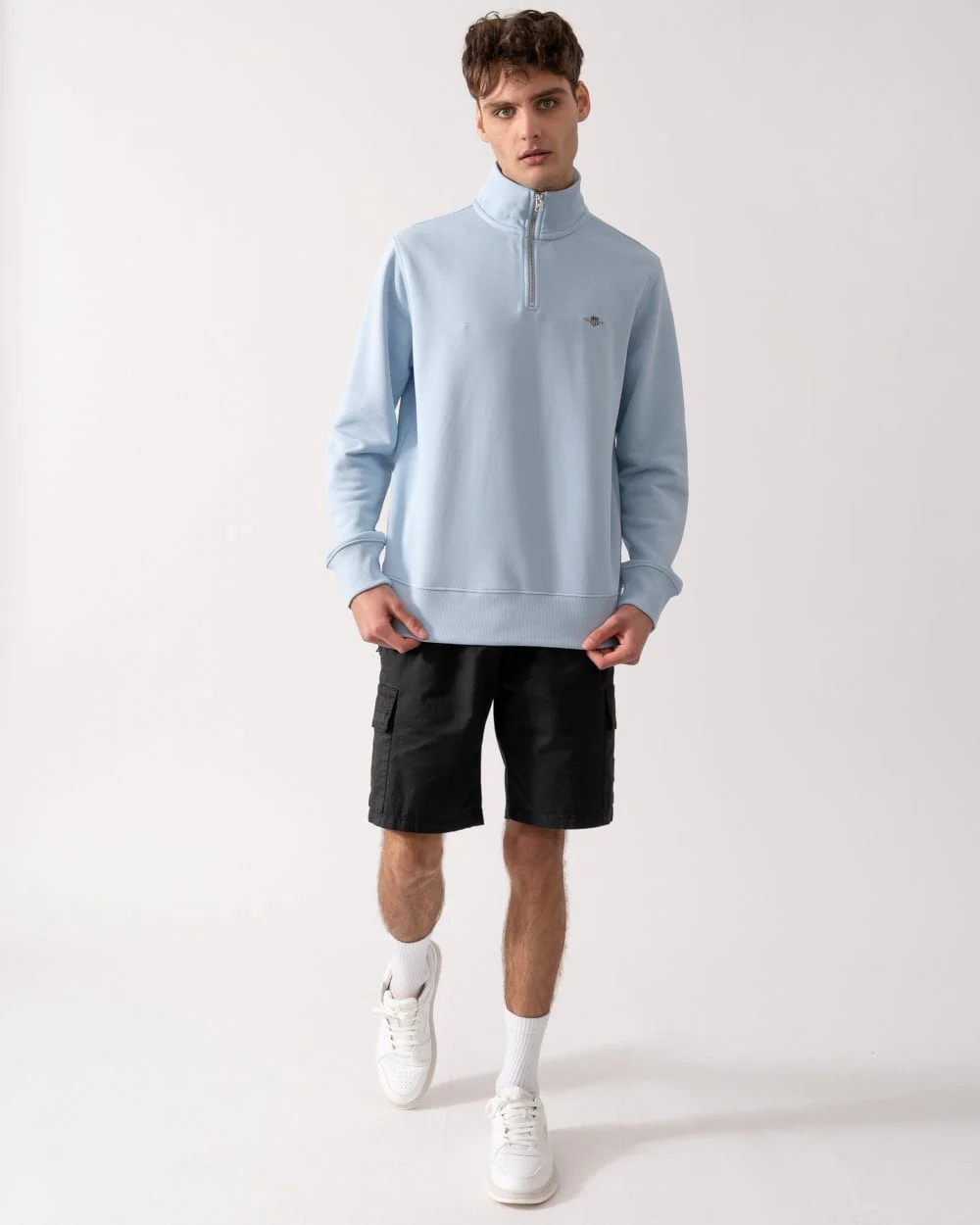 GANT Mens Regular Fit Shield Logo Half Zip Sweatshirt - 457 Fresh Blue - Image 3