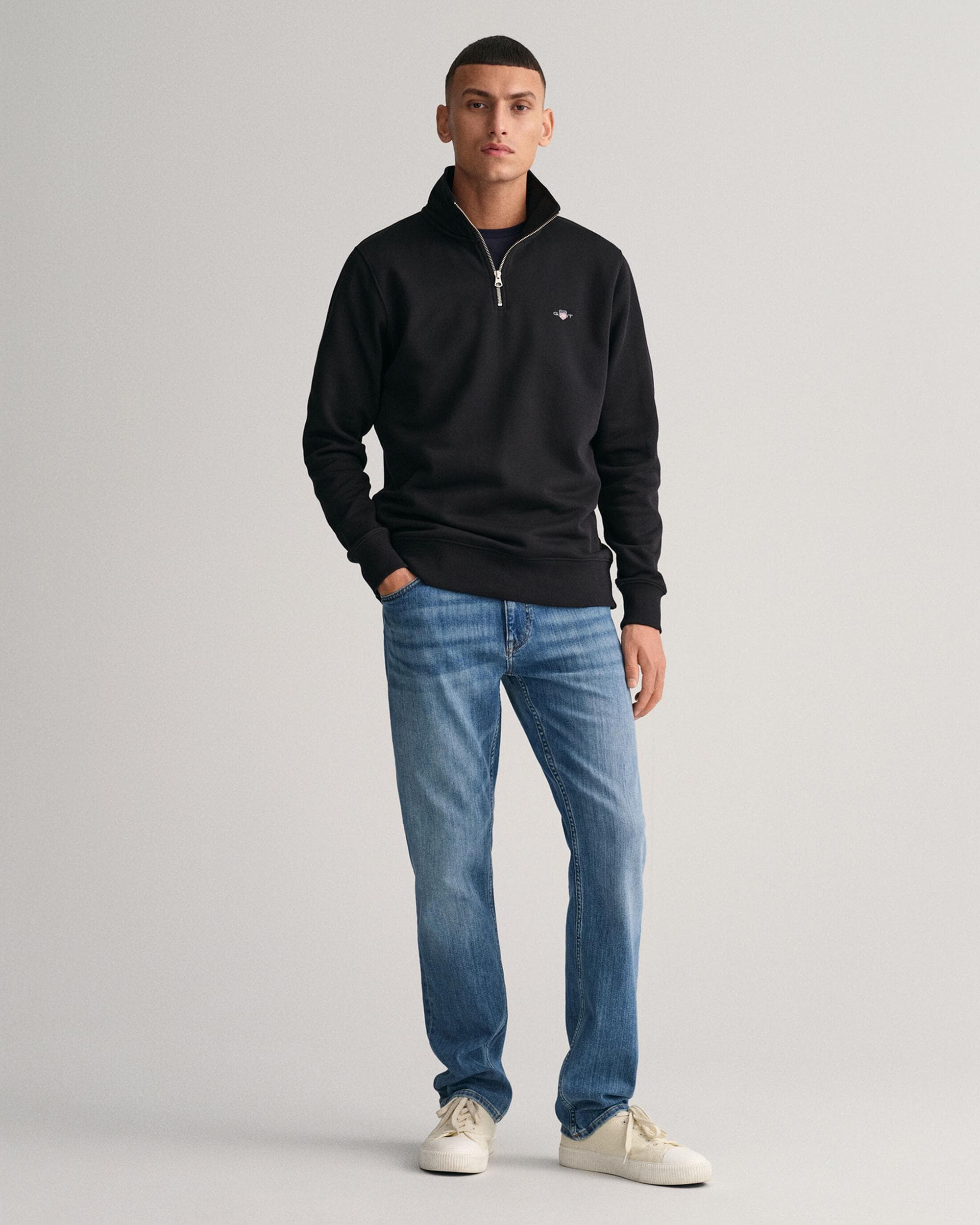 GANT Mens Regular Fit Shield Logo Half Zip Sweatshirt - 5 Black - Image 3