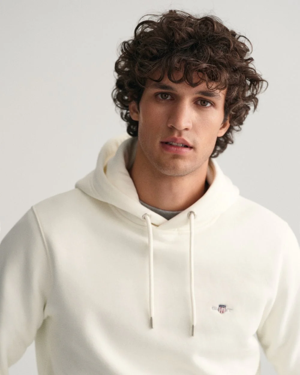 GANT Mens Regular Fit Shield Logo Pullover Hoodie - 113 Eggshell - Image 2