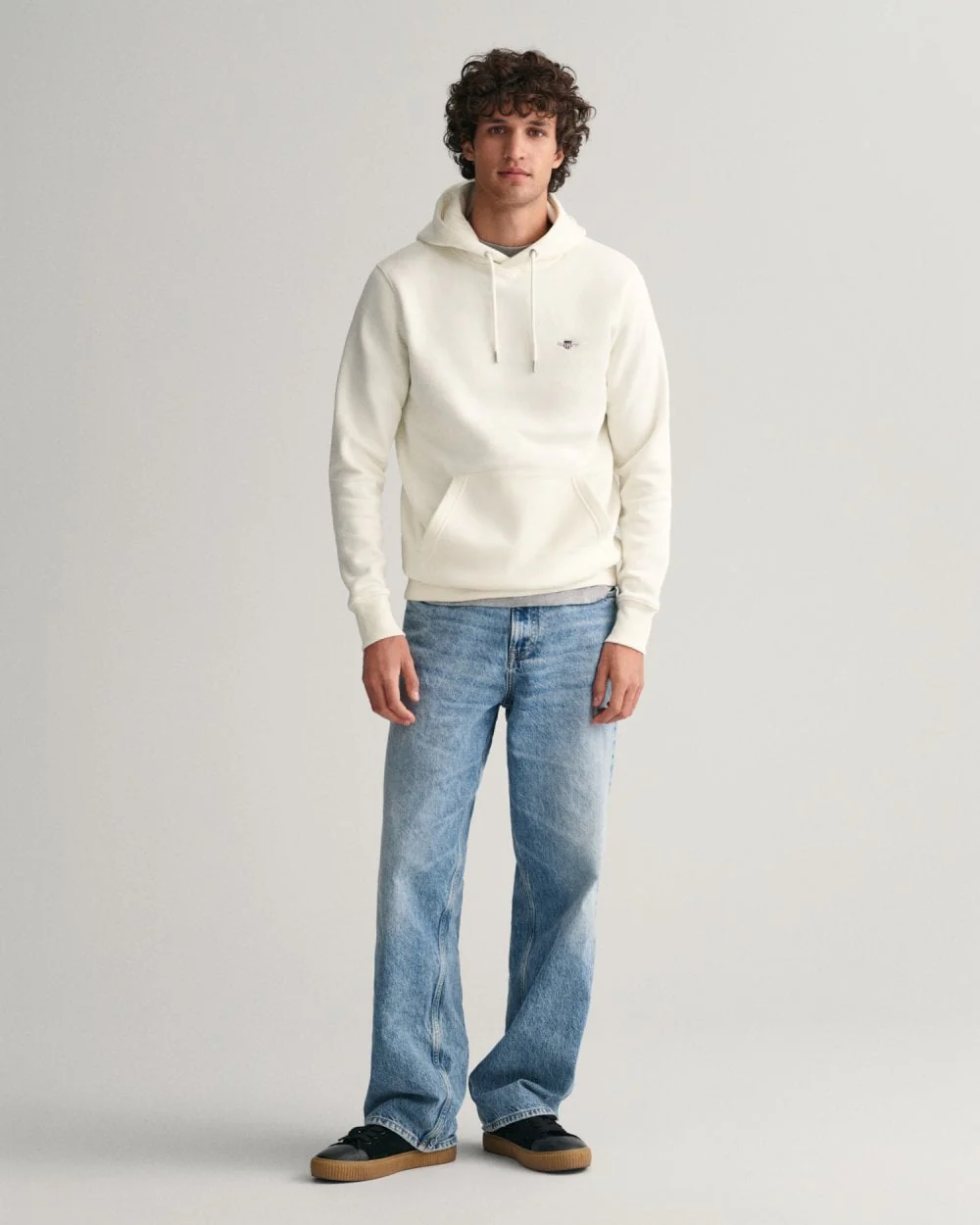 GANT Mens Regular Fit Shield Logo Pullover Hoodie - 113 Eggshell - Image 3