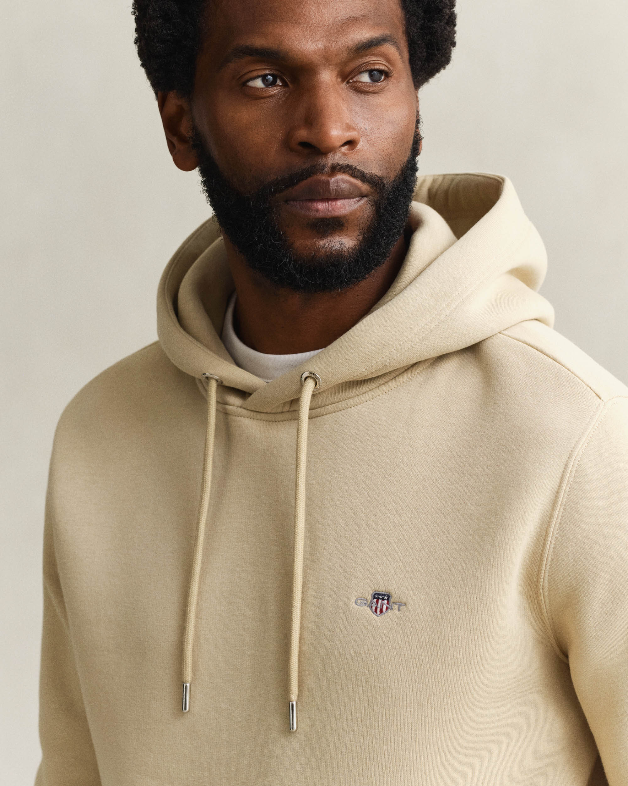 GANT Mens Regular Fit Shield Logo Pullover Hoodie - 200 Oat Beige - Image 2