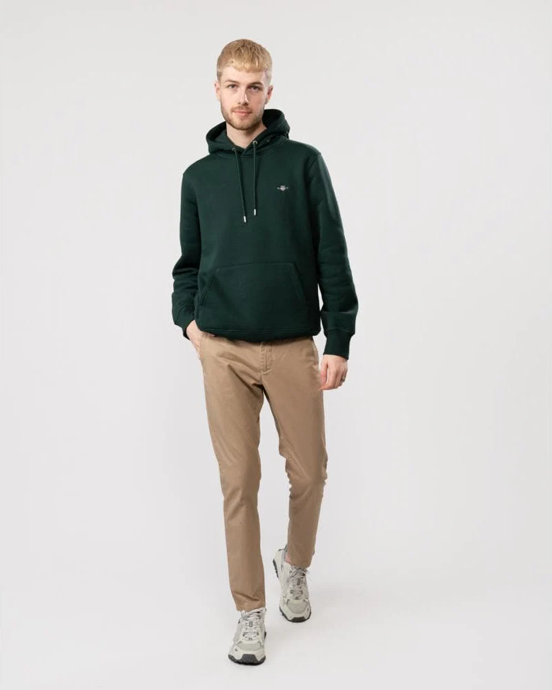 GANT Mens Regular Fit Shield Logo Pullover Hoodie - 374 Tartan Green - Image 3