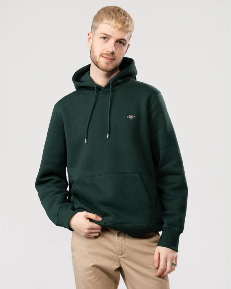 GANT Mens Regular Fit Shield Logo Pullover Hoodie - 374 Tartan Green - Image 4