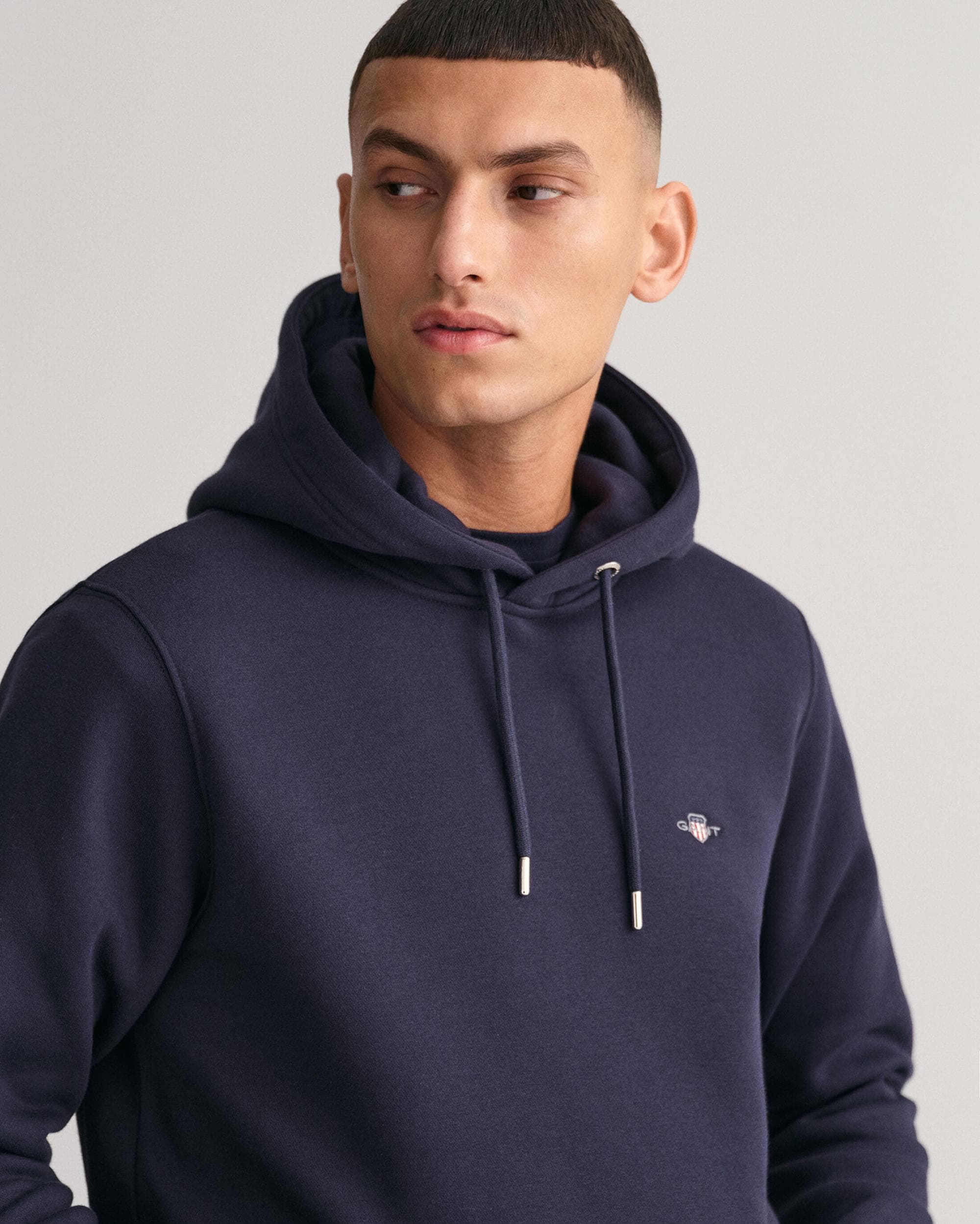 GANT Mens Regular Fit Shield Logo Pullover Hoodie - 433 Evening Blue - Image 2
