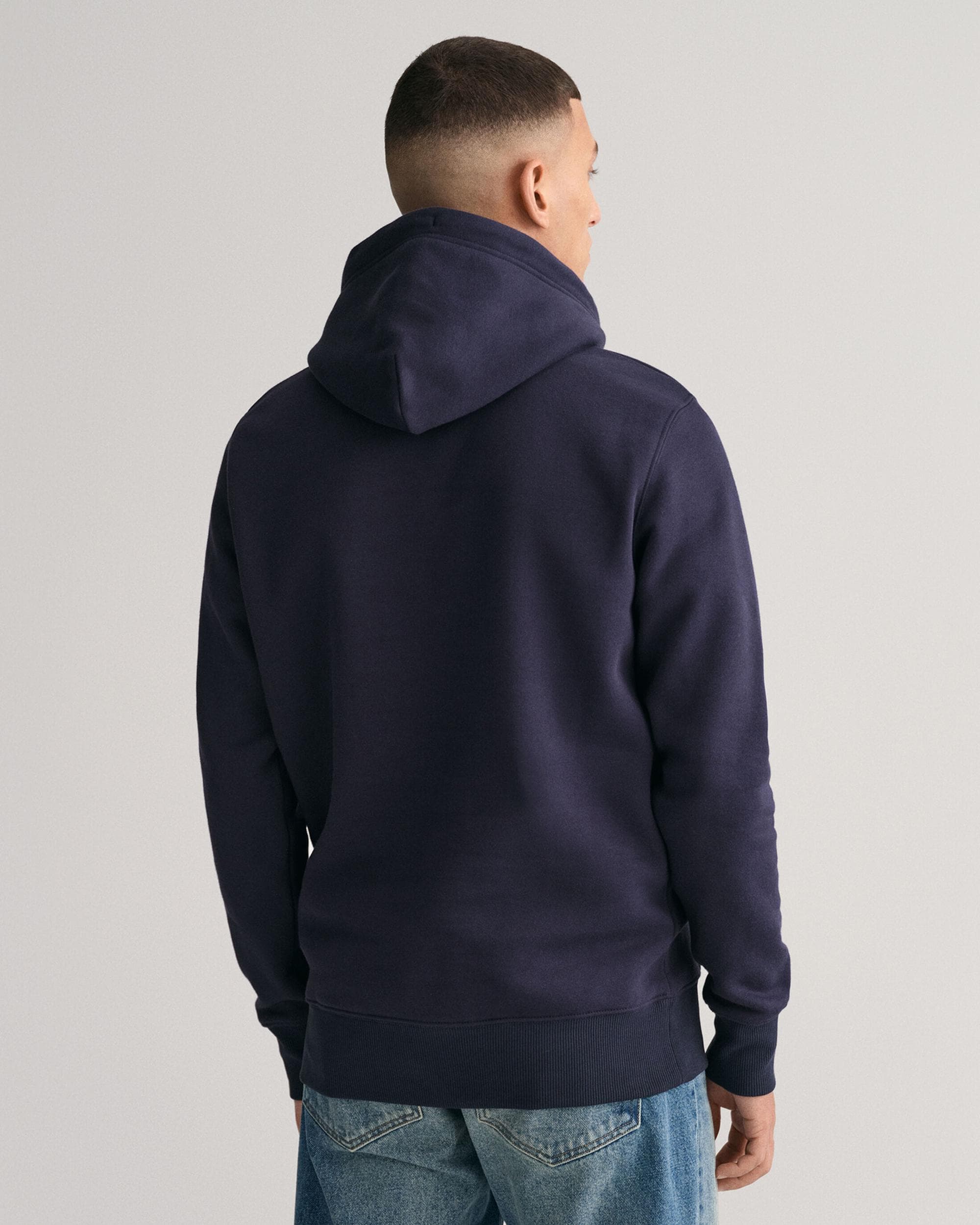 GANT Mens Regular Fit Shield Logo Pullover Hoodie - 433 Evening Blue - Image 3