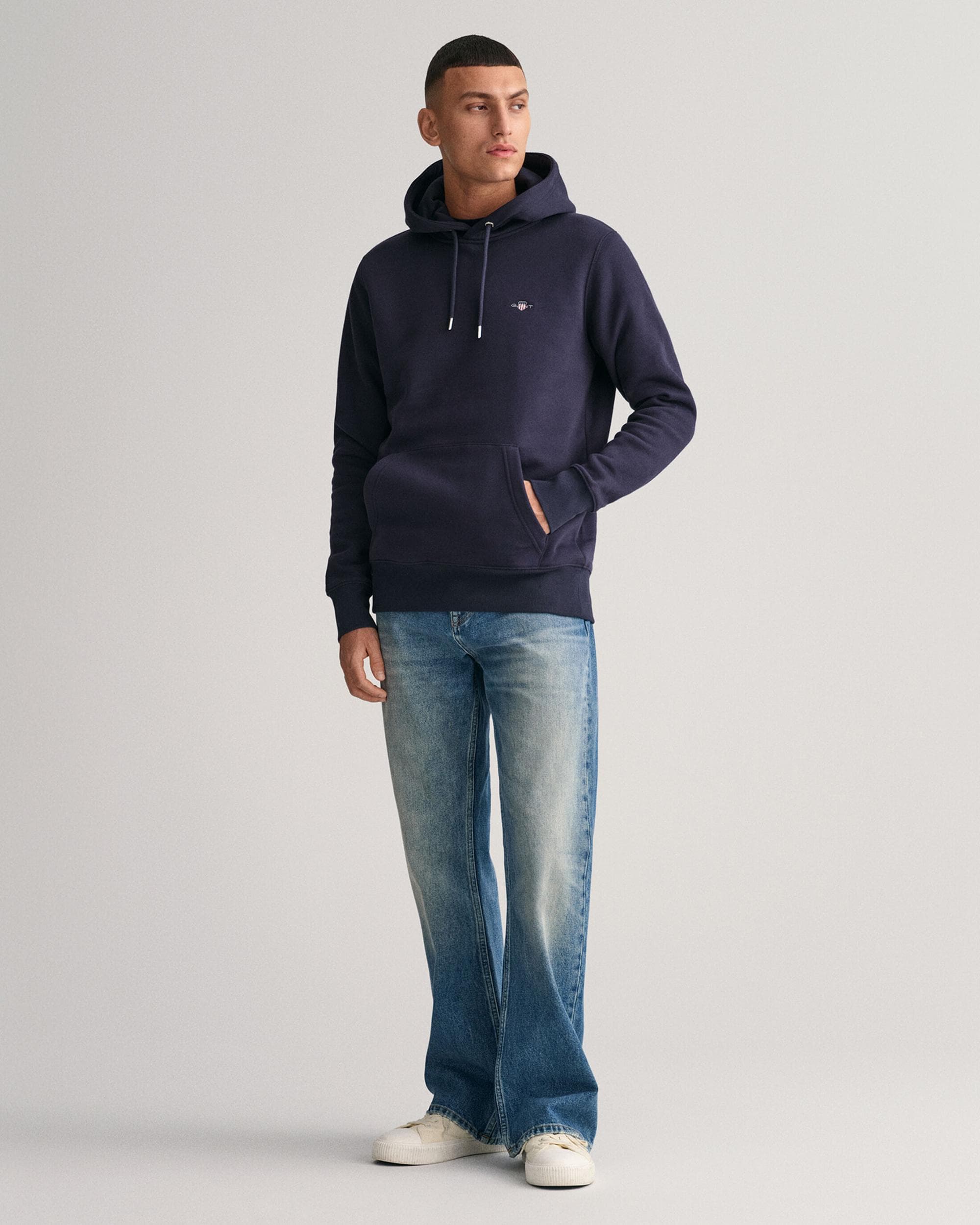 GANT Mens Regular Fit Shield Logo Pullover Hoodie - 433 Evening Blue - Image 4