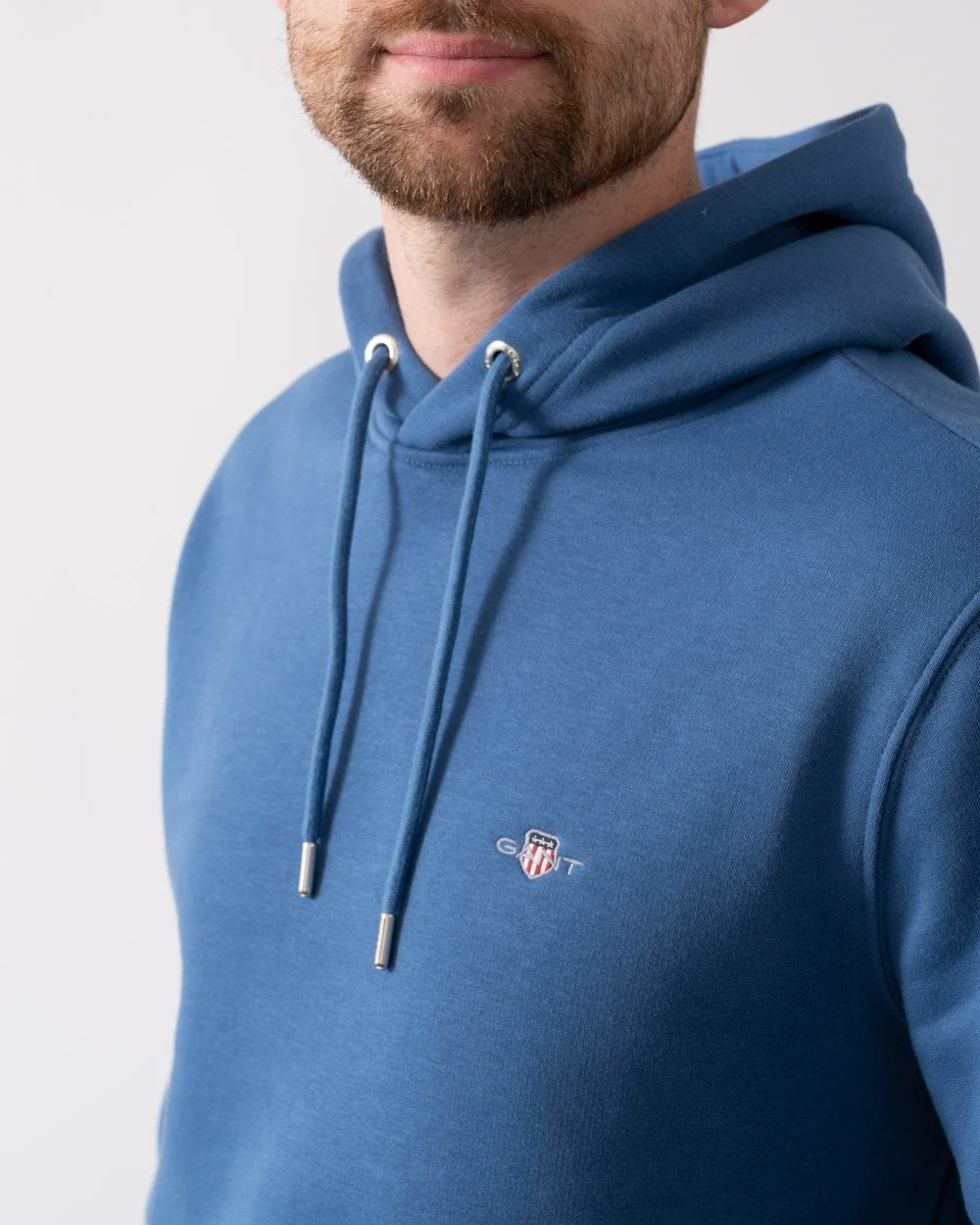 GANT Mens Regular Fit Shield Logo Pullover Hoodie - 442 Vintage Blue - Image 2